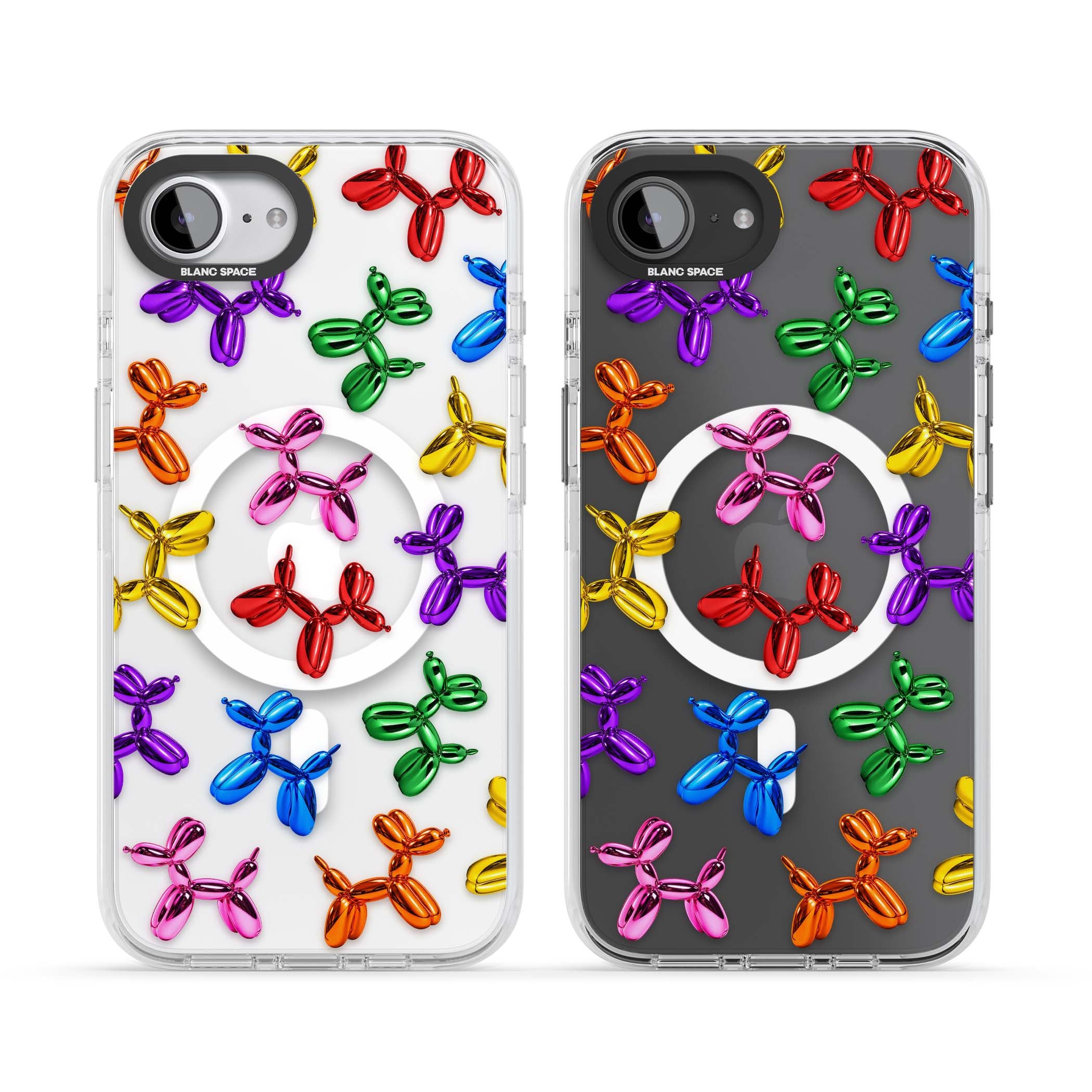 Balloon Dogs pop art iPhone case featuring rainbow chrome balloon dogs in Jeff Koons style | Impact Magsafe case for iPhone 16e, iPhone 17e