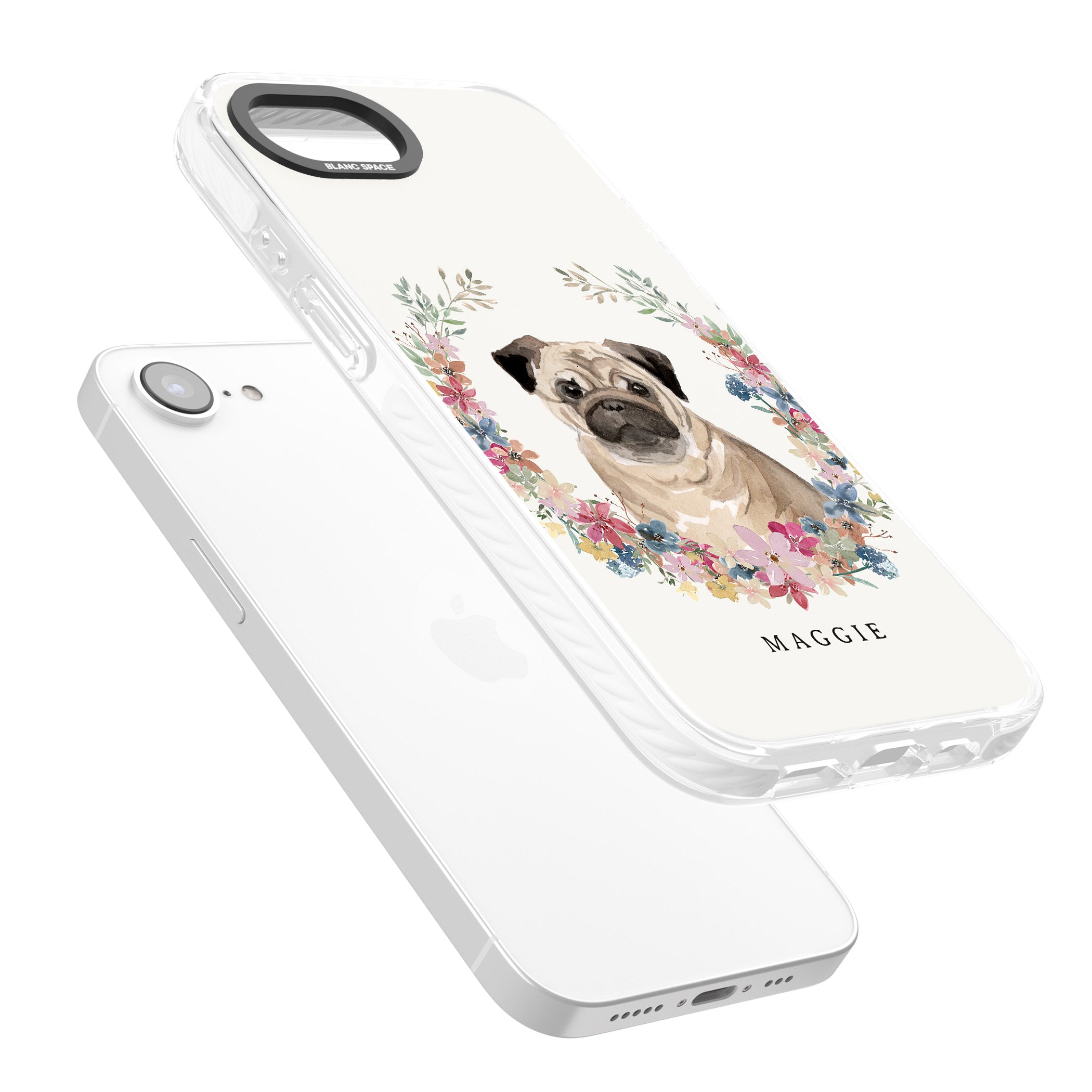 Personalised Pug Floral Portrait