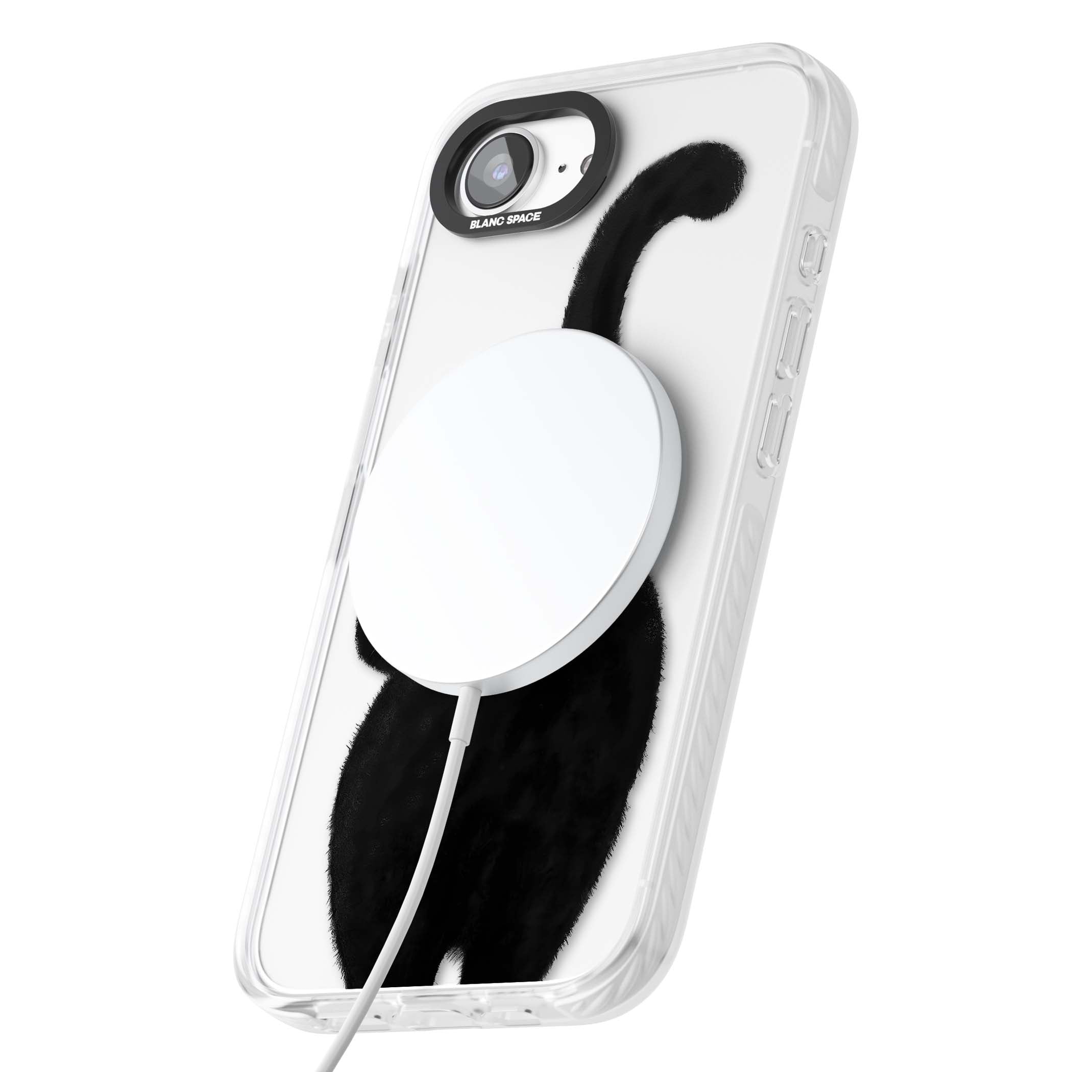 The Cat's Kiss cute cat iPhone case featuring a hand-painted tuxedo kitty with green eyes and a pink heart on a clear | Impact Magsafe case for iPhone 16e, iPhone 17e