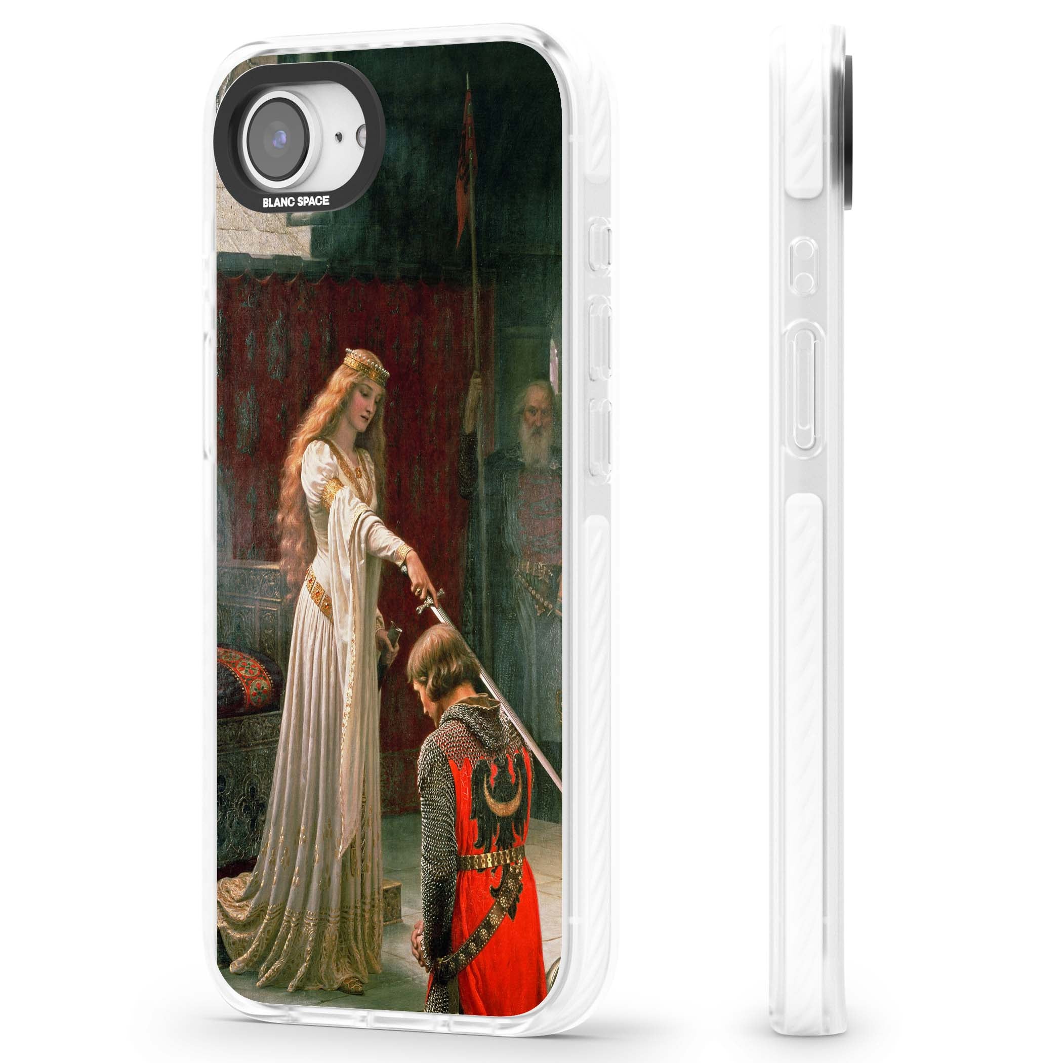 The Accolade renaissance art iPhone case featuring Edmund Blair Leighton's painting of a queen knighting a kneeling knight | Impact Magsafe case for iPhone 16e, iPhone 17e