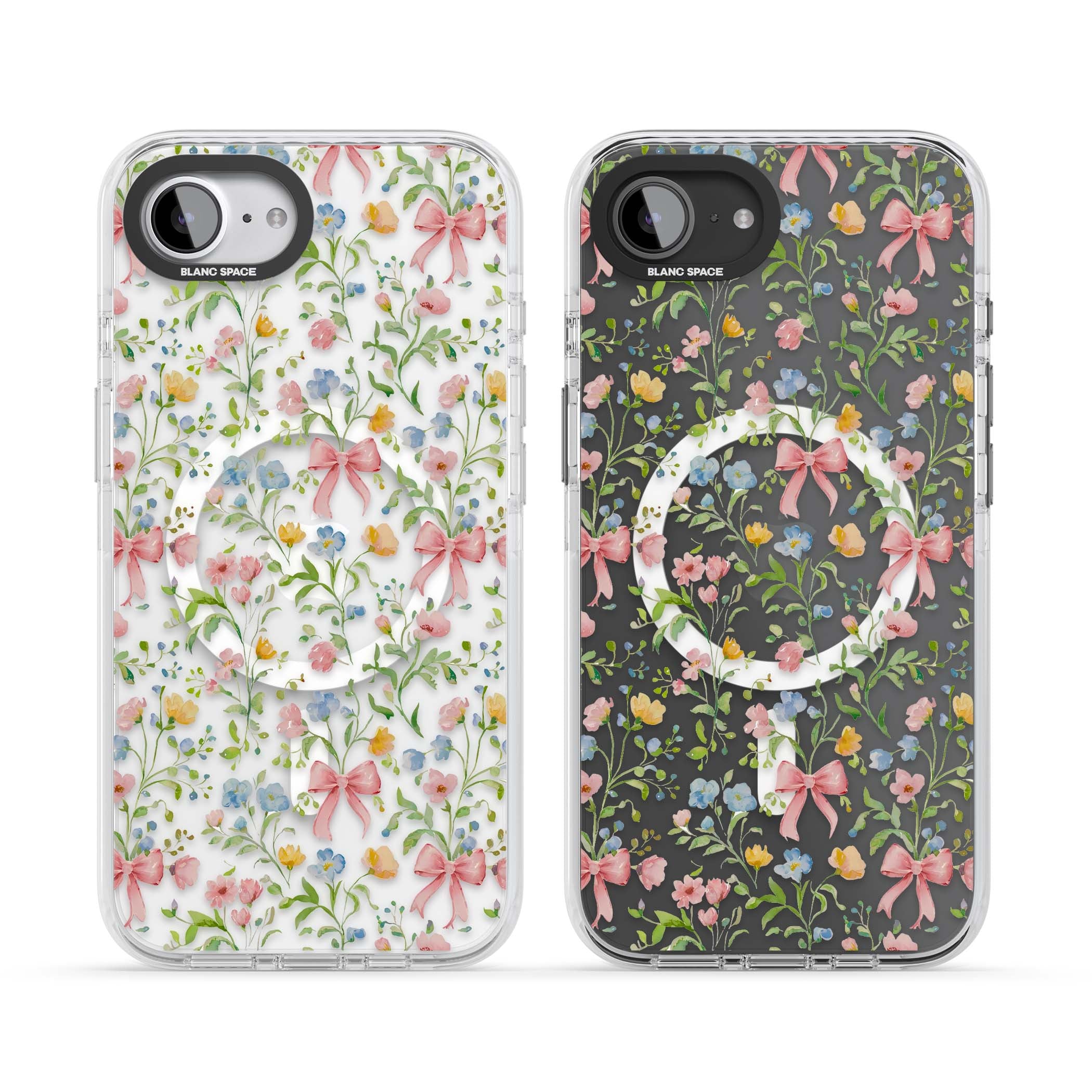 Ribbons & Wildflowers cottagecore iPhone case featuring watercolor wildflowers, pink satin bows, and delicate spring blooms o | Impact Magsafe case for iPhone 16e, iPhone 17e