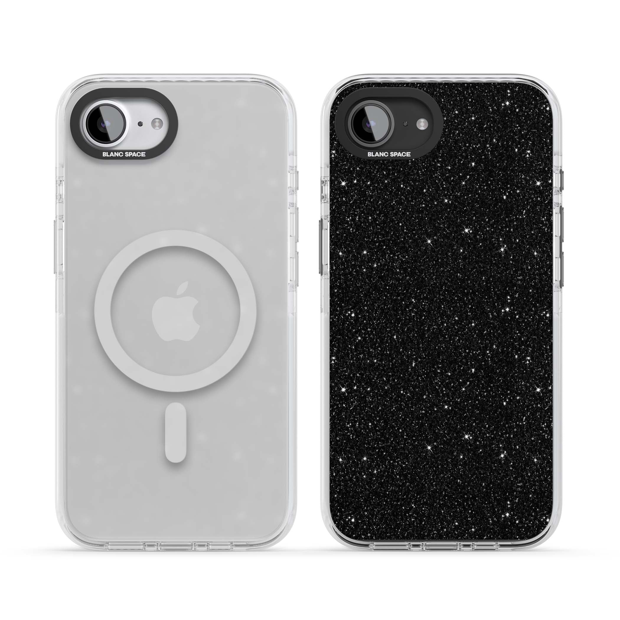 Black Glitter black glitter iPhone case featuring an all-over sparkly shimmer pattern on a jet black base | Impact Magsafe case for iPhone 16e, iPhone 17e