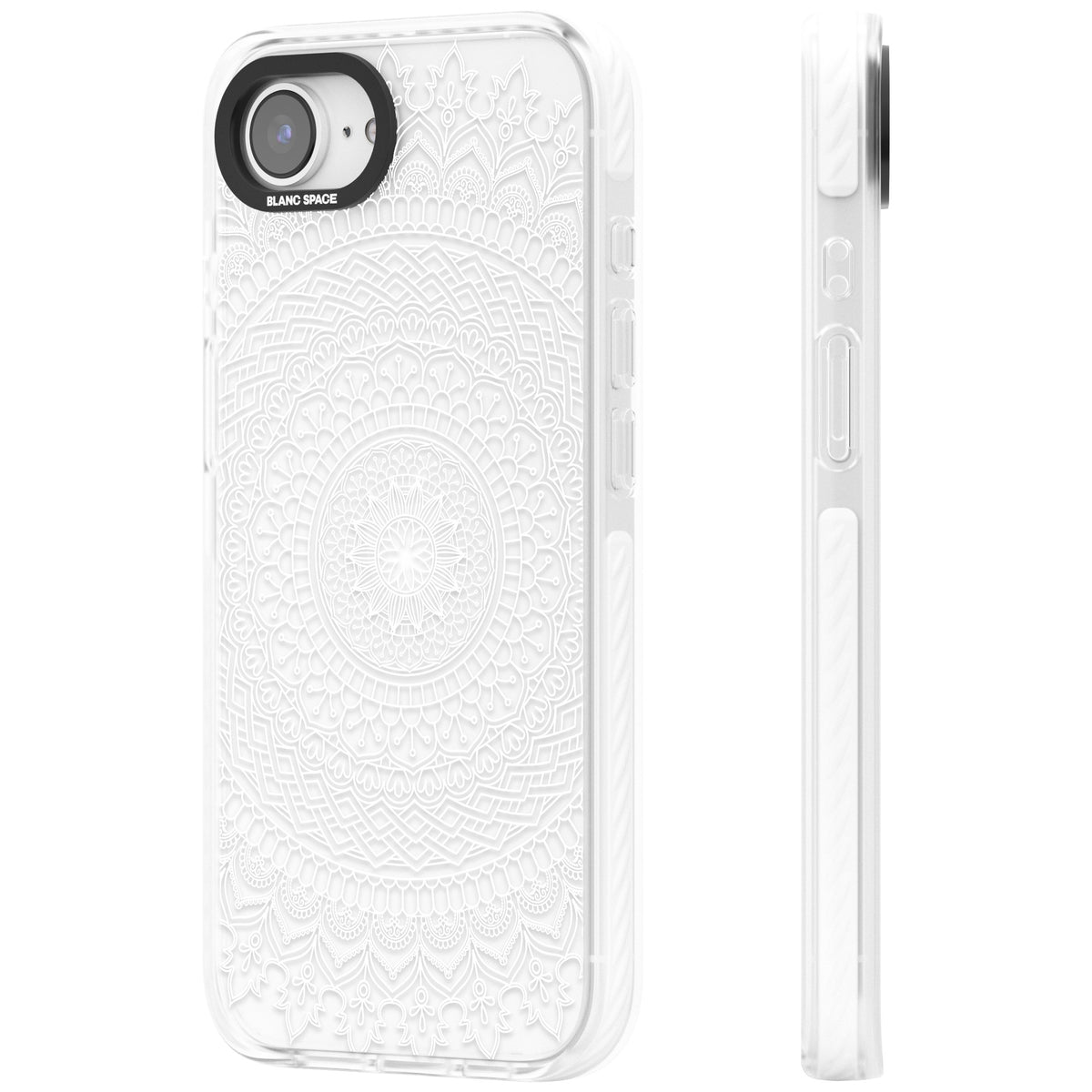 White Mandala iPhone 16e / iPhone 17e Impact Clear Phone Case side