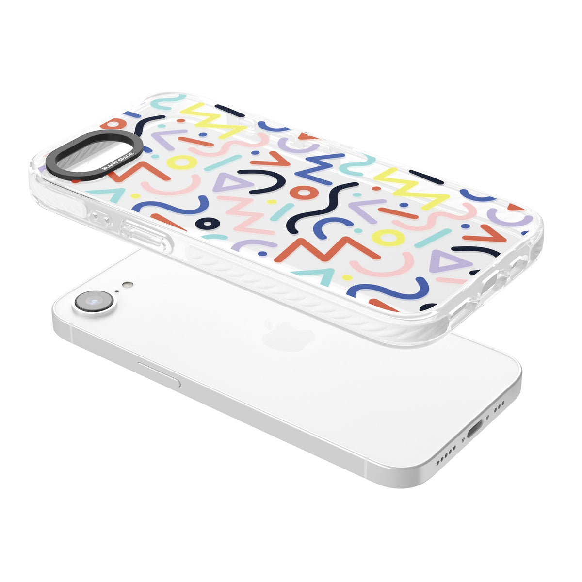 Memphis Retro Pattern iPhone 16e / iPhone 17e Impact Clear Phone Case angled