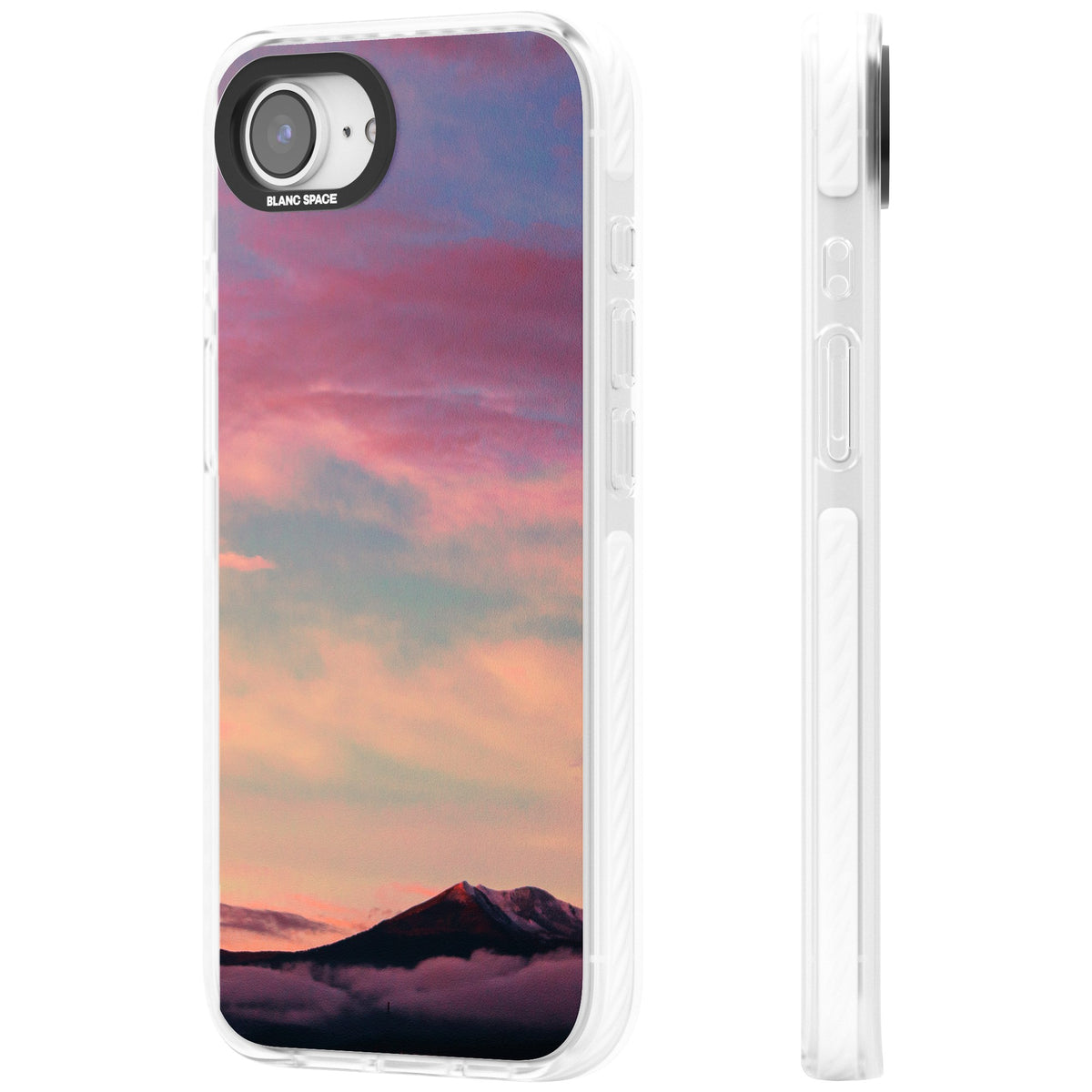 Pastel Mountain Sunset iPhone 16e / iPhone 17e Impact Clear Phone Case side