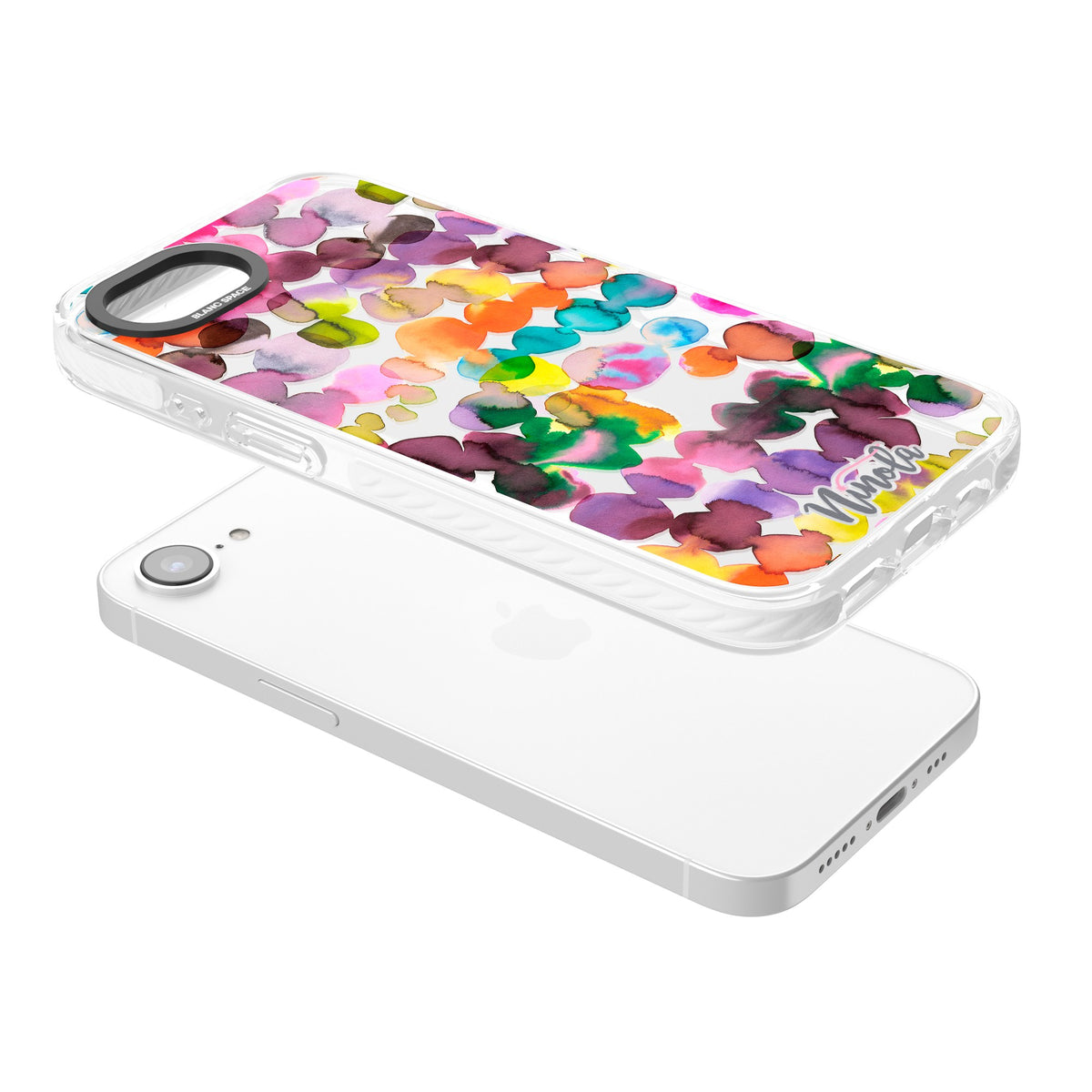 Ink Splash Hues iPhone 16e / iPhone 17e Impact Clear Phone Case angled