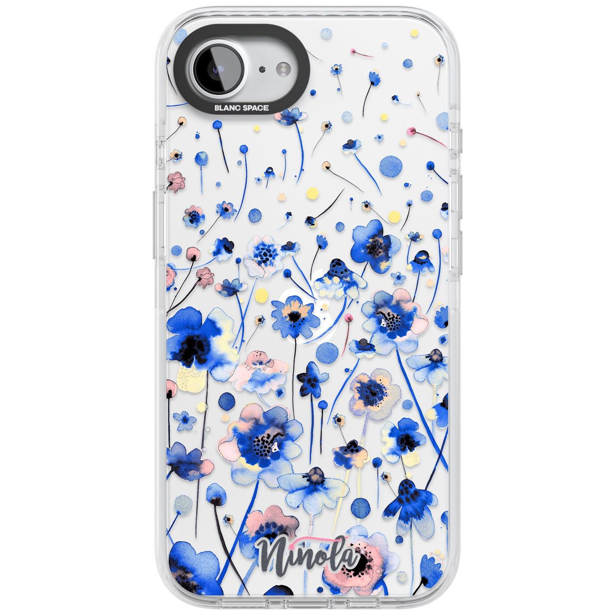 Ink Flowers Blue iPhone 16e / iPhone 17e Impact Clear Phone Case front