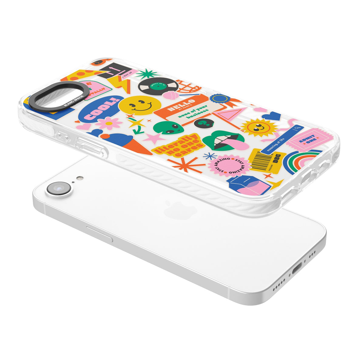 Nostalgic Sticker Vibes iPhone 16e / iPhone 17e Impact Clear Phone Case angled