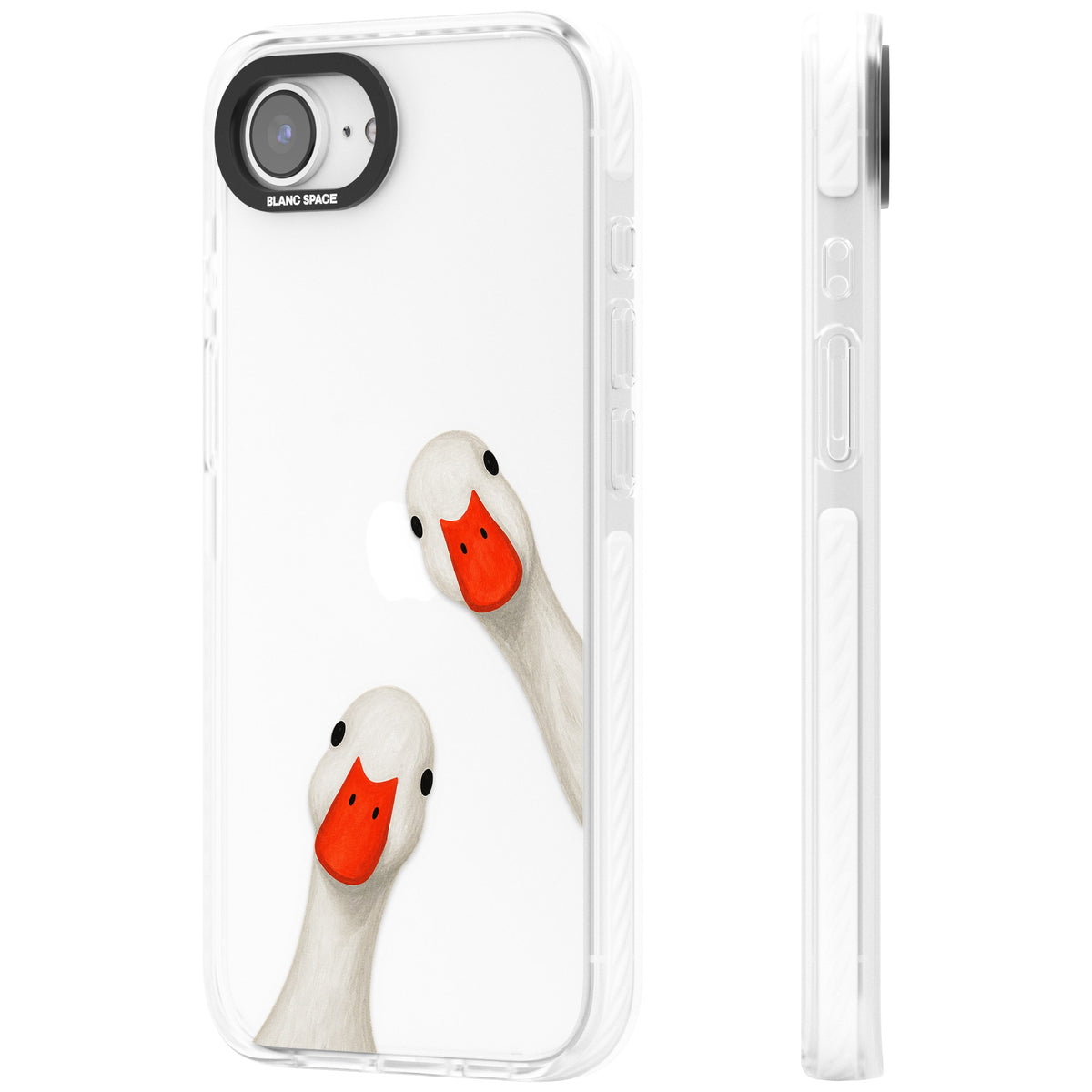 Nosy Ducks iPhone 16e / iPhone 17e Impact Clear Phone Case side