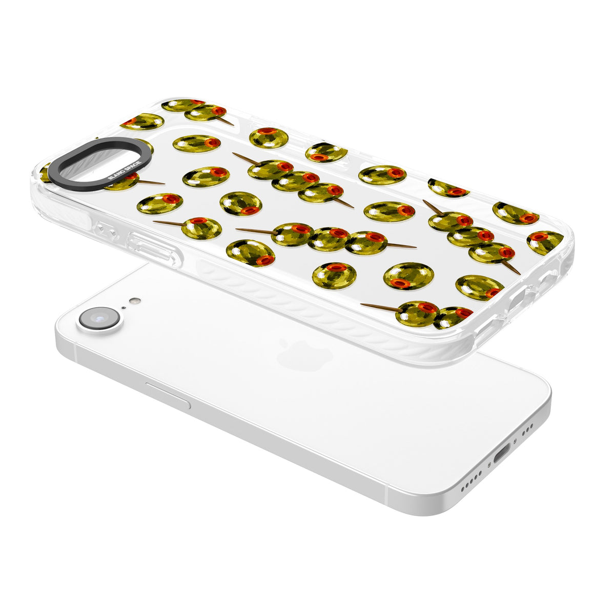 Painted Olives iPhone 16e / iPhone 17e Impact Clear Phone Case angled