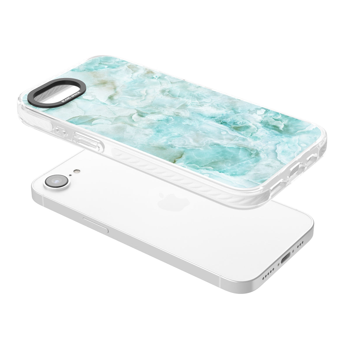 Aqua Onyx Marble iPhone 16e / iPhone 17e Impact Clear Phone Case angled