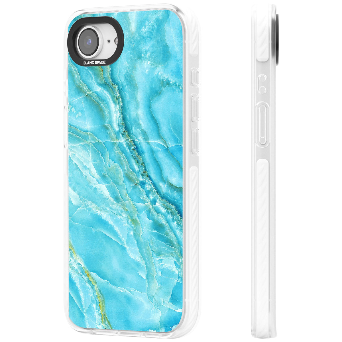 Blue Onyx Marble iPhone 16e / iPhone 17e Impact Clear Phone Case side