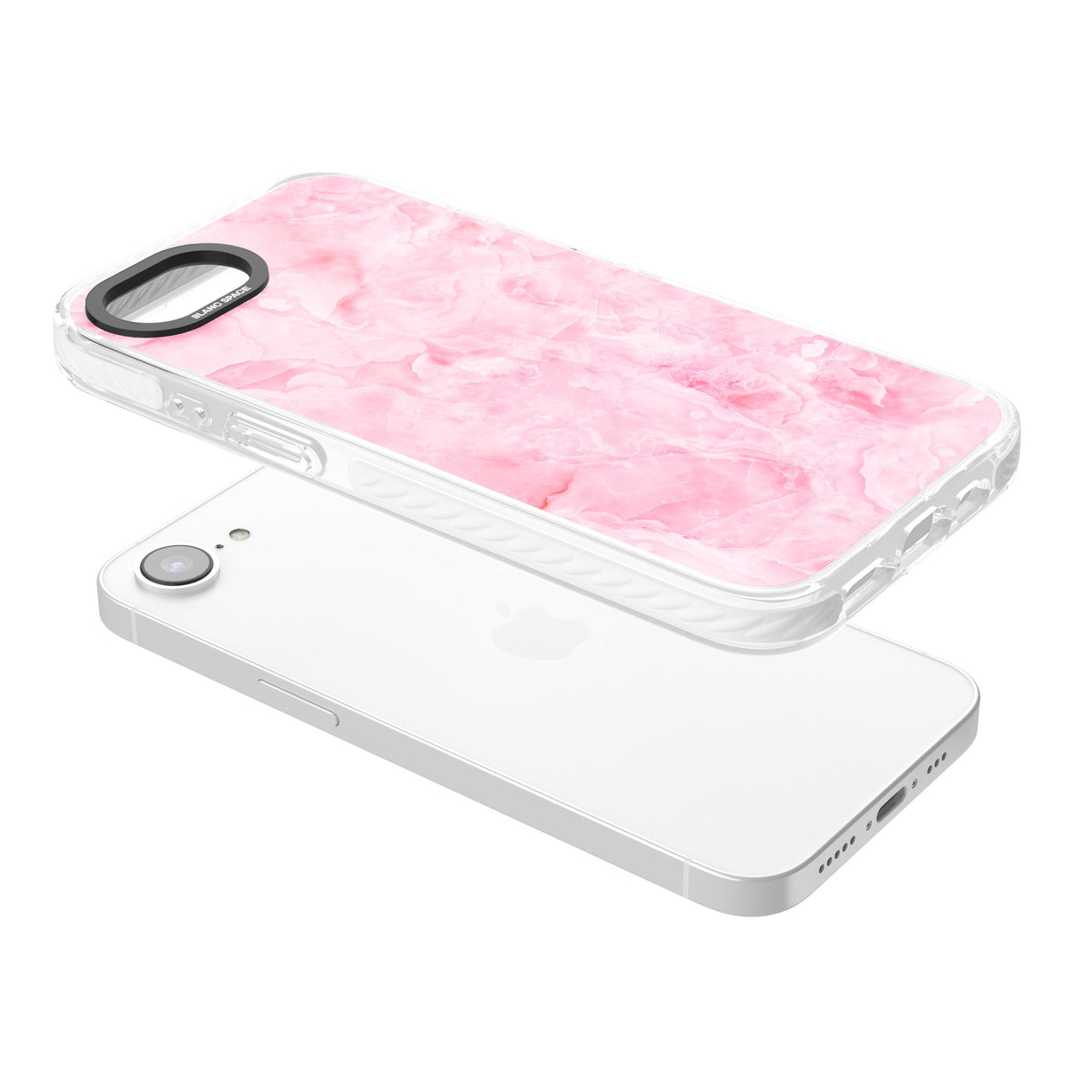 Pink Onyx Marble iPhone 16e / iPhone 17e Impact Clear Phone Case angled