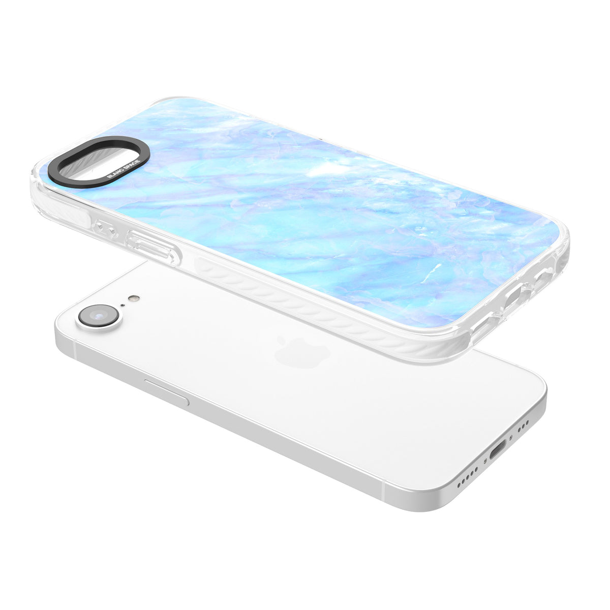 Iridescent Marble iPhone 16e / iPhone 17e Impact Clear Phone Case angled