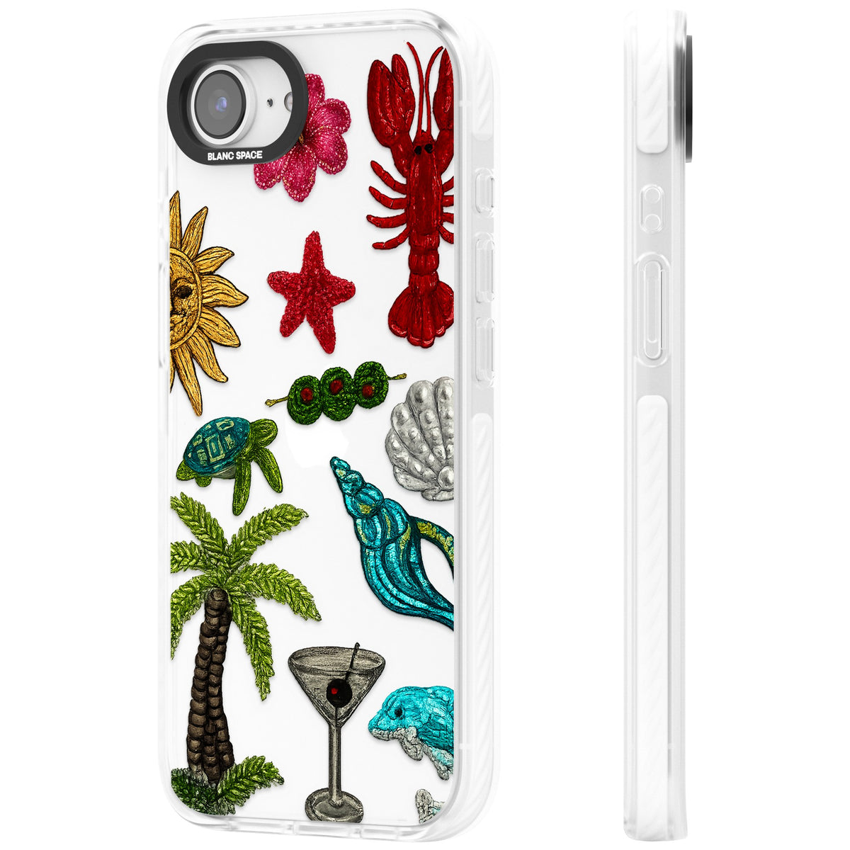 Painted Coastal Pattern iPhone 16e / iPhone 17e Impact Clear Phone Case side