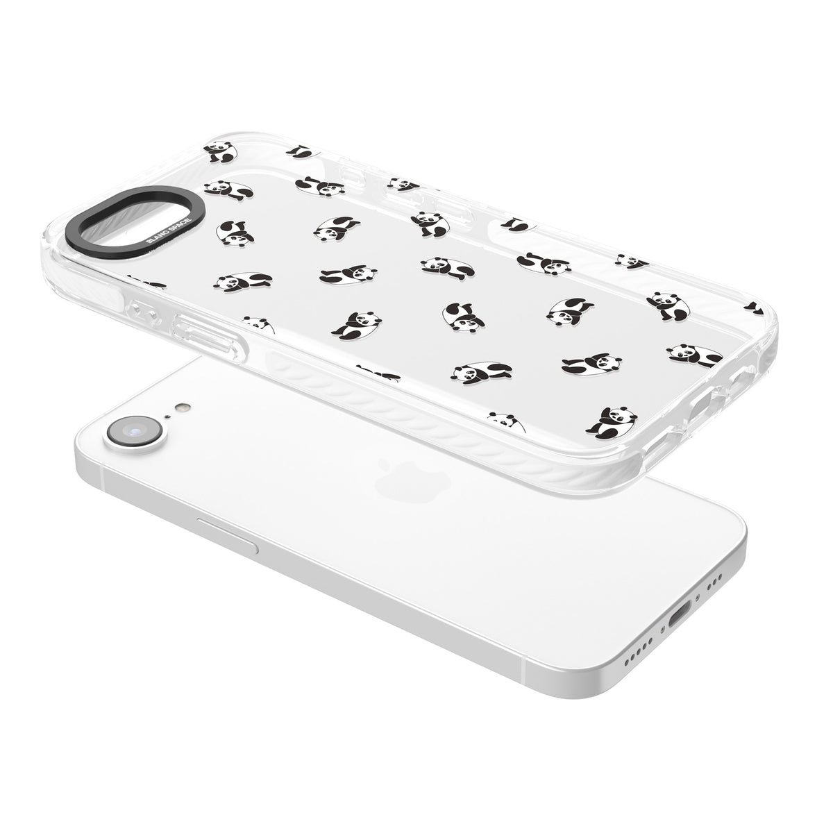 Tiny Panda Pattern iPhone 16e / iPhone 17e Impact Clear Phone Case angled