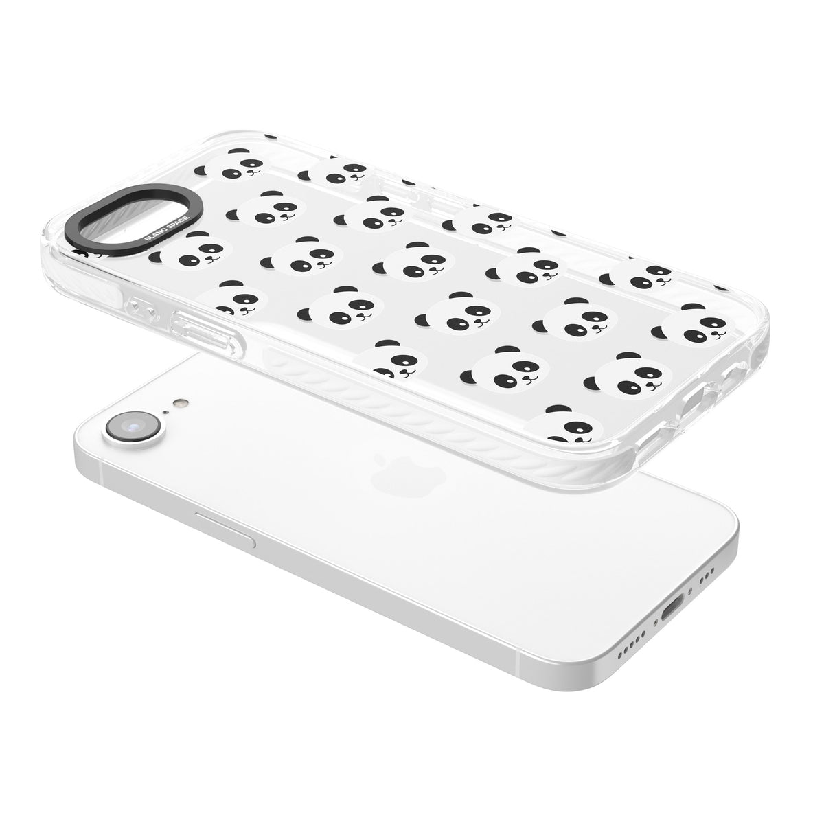 Panda Face Pattern iPhone 16e / iPhone 17e Impact Clear Phone Case angled