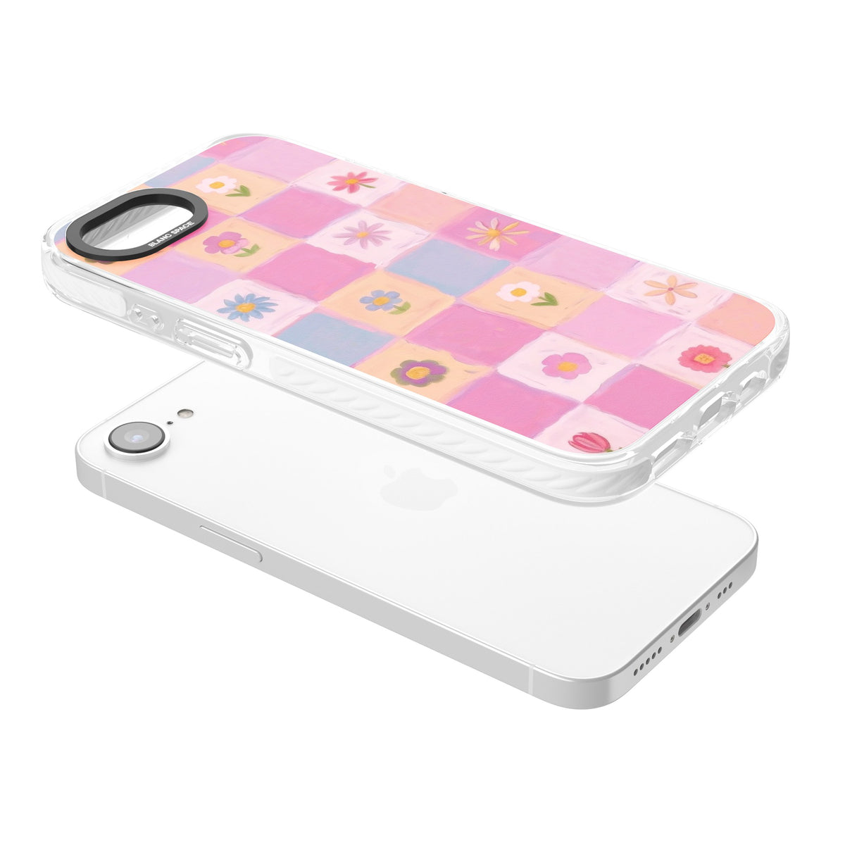 Pastel Flower Patchwork iPhone 16e / iPhone 17e Impact Clear Phone Case angled