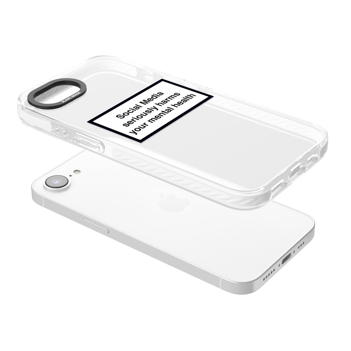 Social Media Harms iPhone 16e / iPhone 17e Impact Clear Phone Case angled