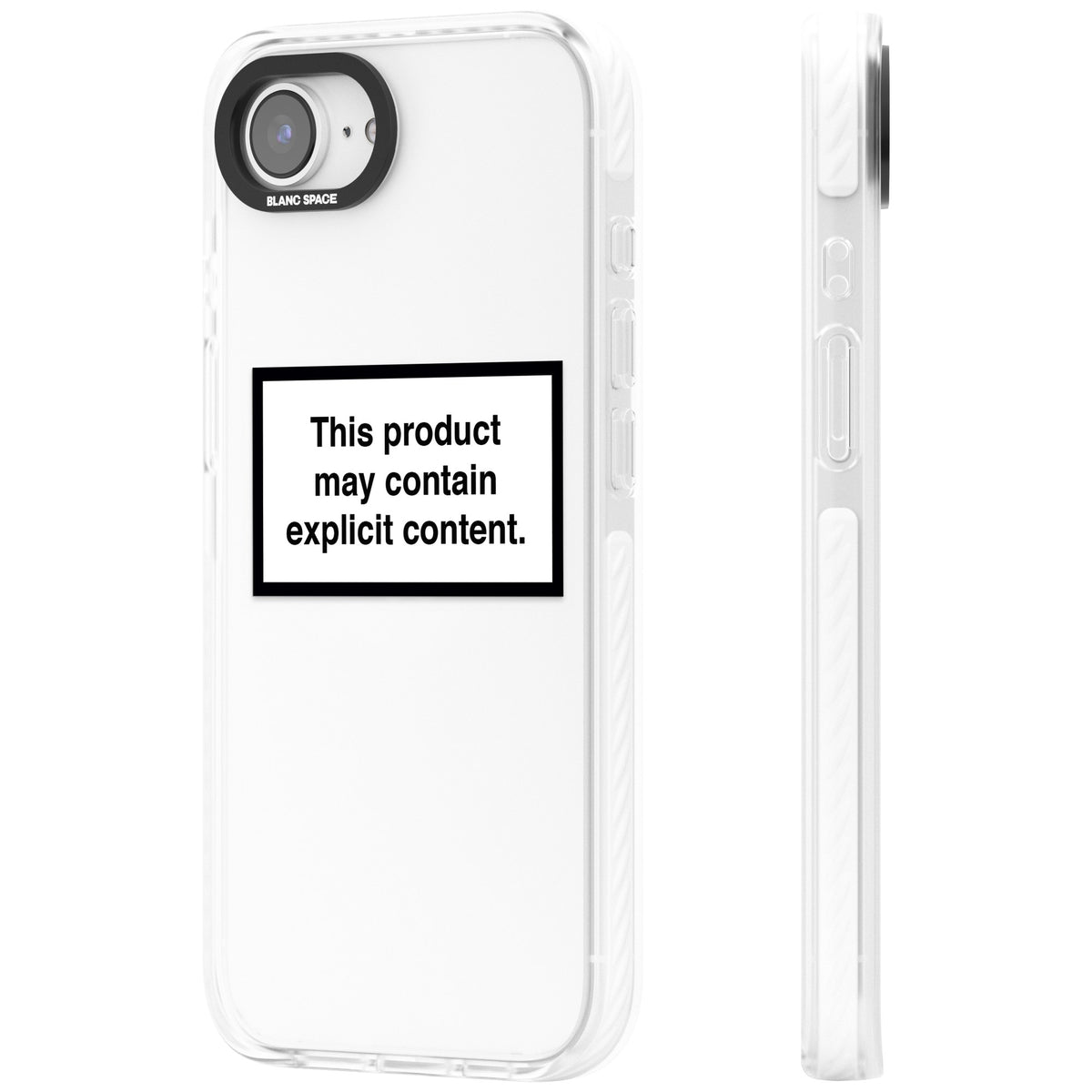 Contains Explicit Content iPhone 16e / iPhone 17e Impact Clear Phone Case side