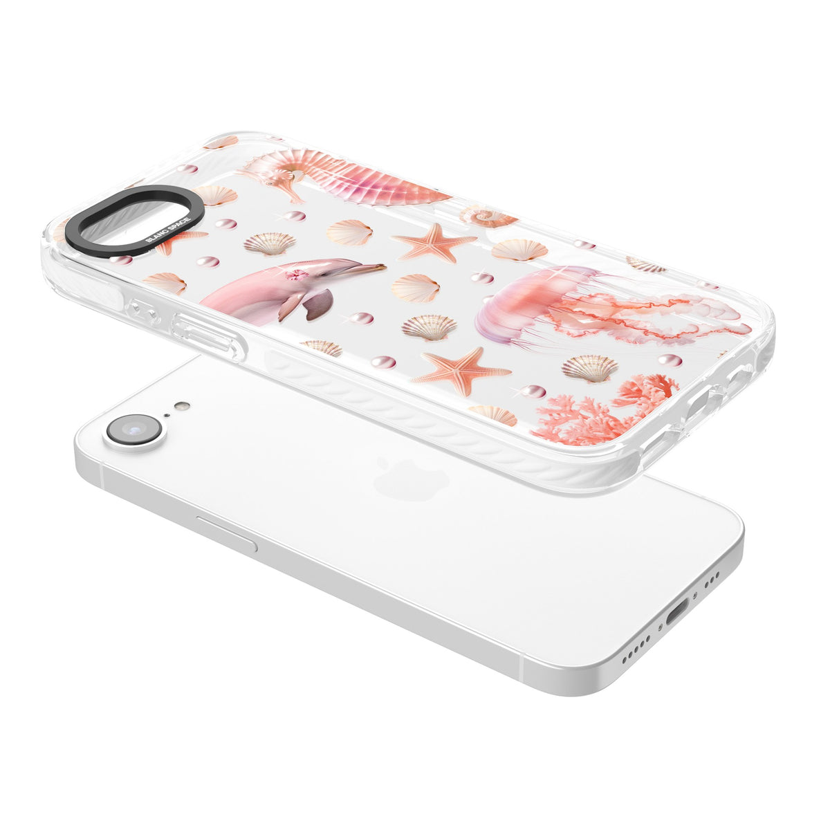 Pink Sealife iPhone 16e / iPhone 17e Impact Clear Phone Case angled
