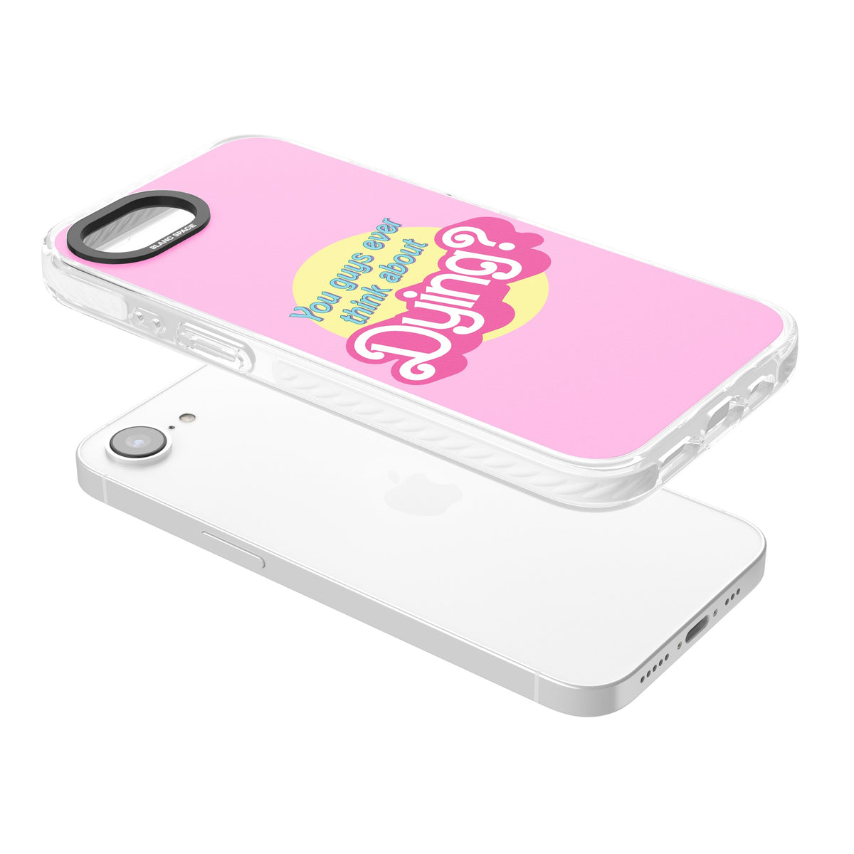 Ever Think About Dying? iPhone 16e / iPhone 17e Impact Clear Phone Case angled