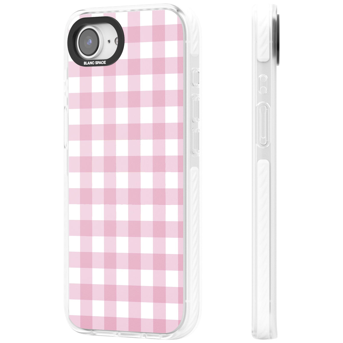 Pink Gingham iPhone 16e / iPhone 17e Impact Clear Phone Case side