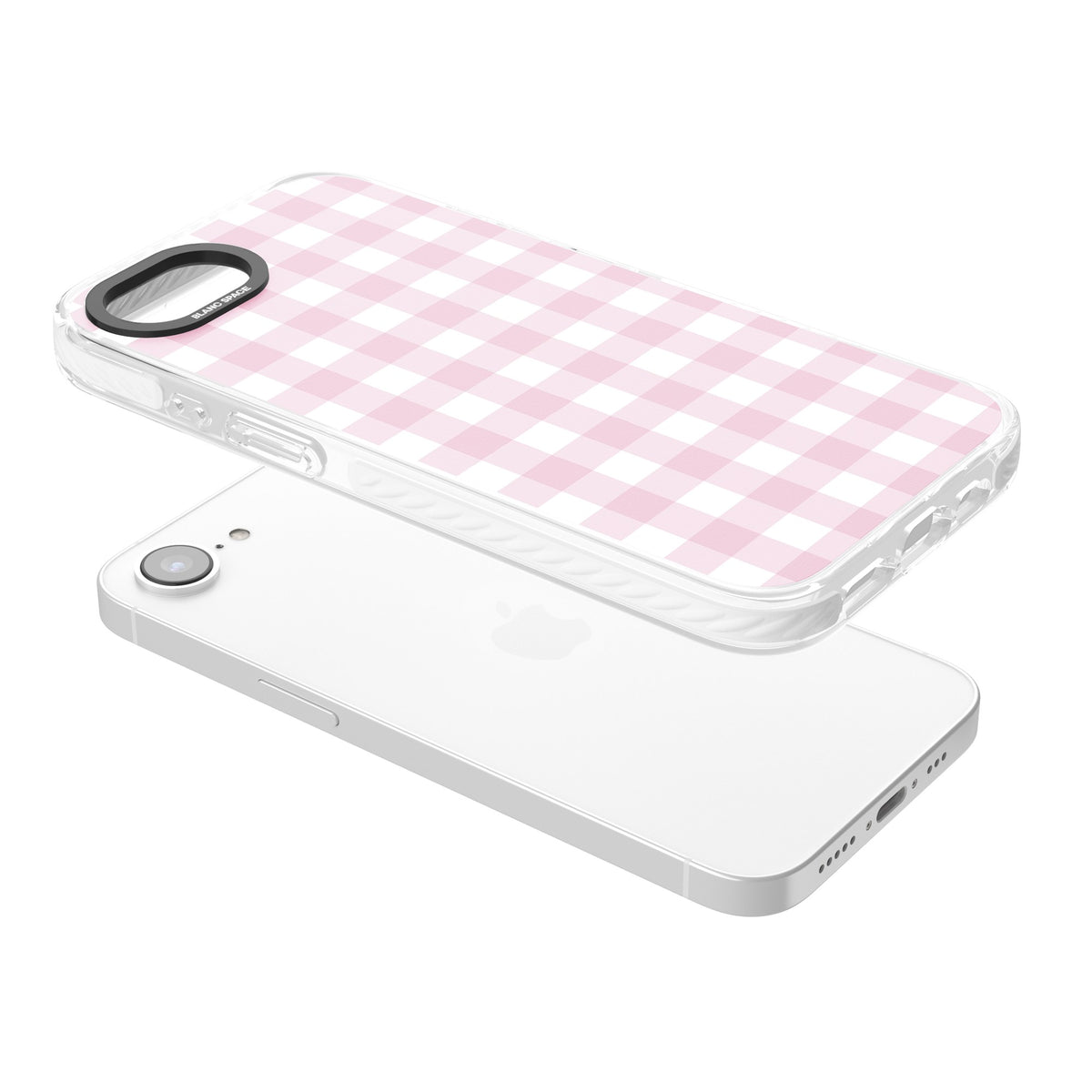 Pink Gingham iPhone 16e / iPhone 17e Impact Clear Phone Case angled