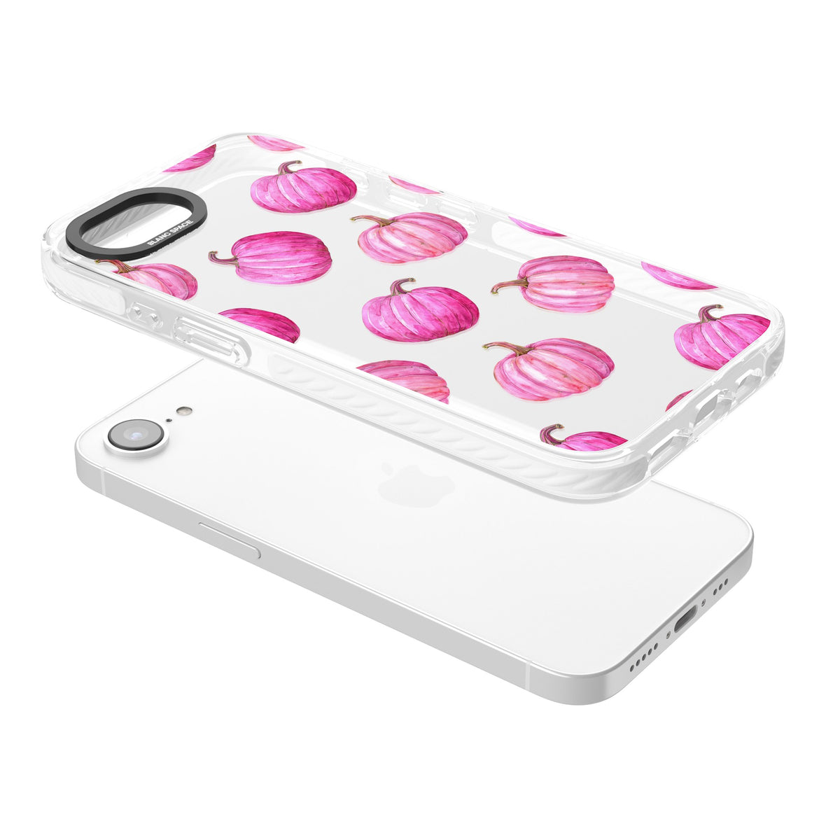 Pink Pumpkins iPhone 16e / iPhone 17e Impact Clear Phone Case angled