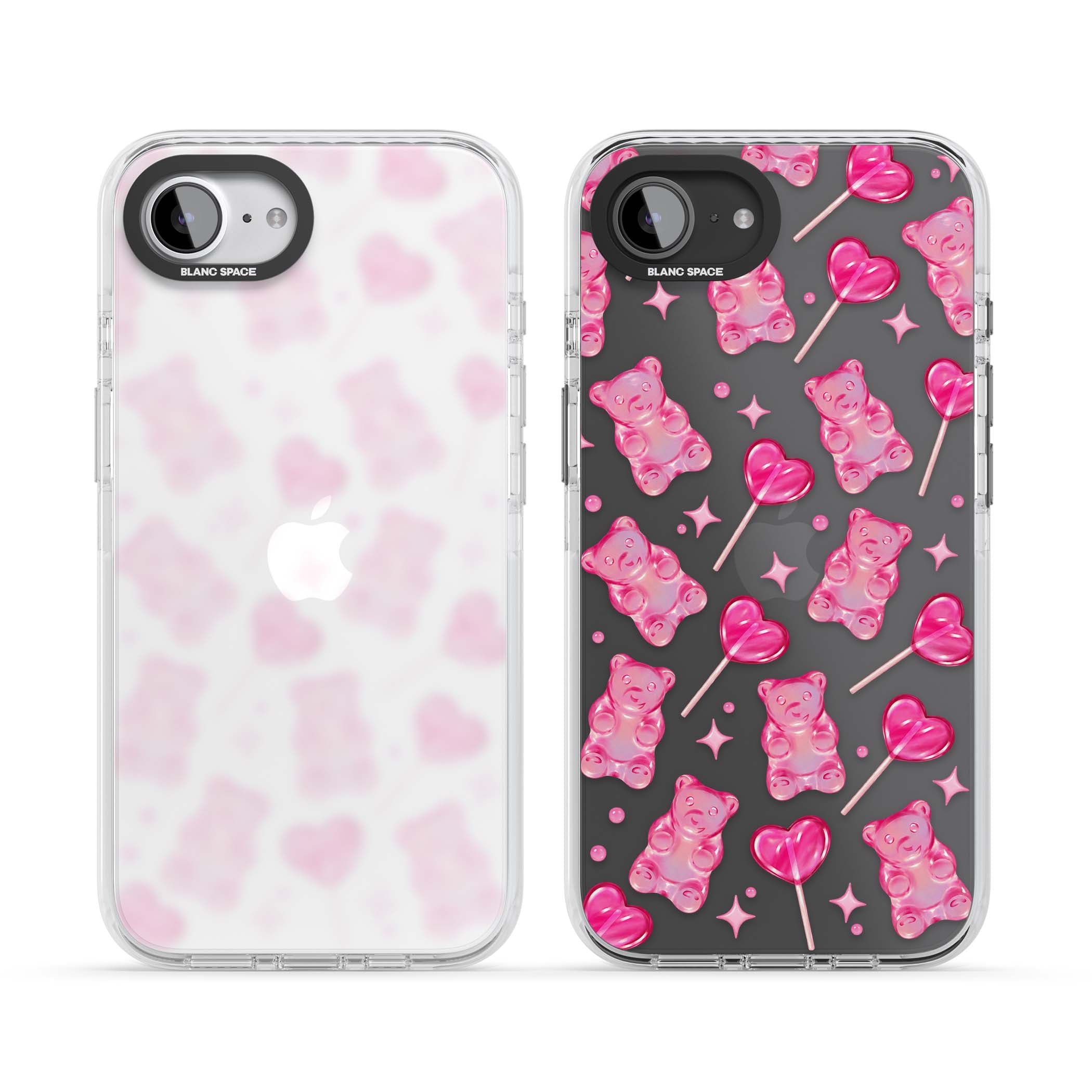 Pink Sugar pinkcore iPhone case featuring pink gummy bears, heart-shaped lollipops and sparkle stars | Clear Impact case for iPhone 16e, iPhone 17e