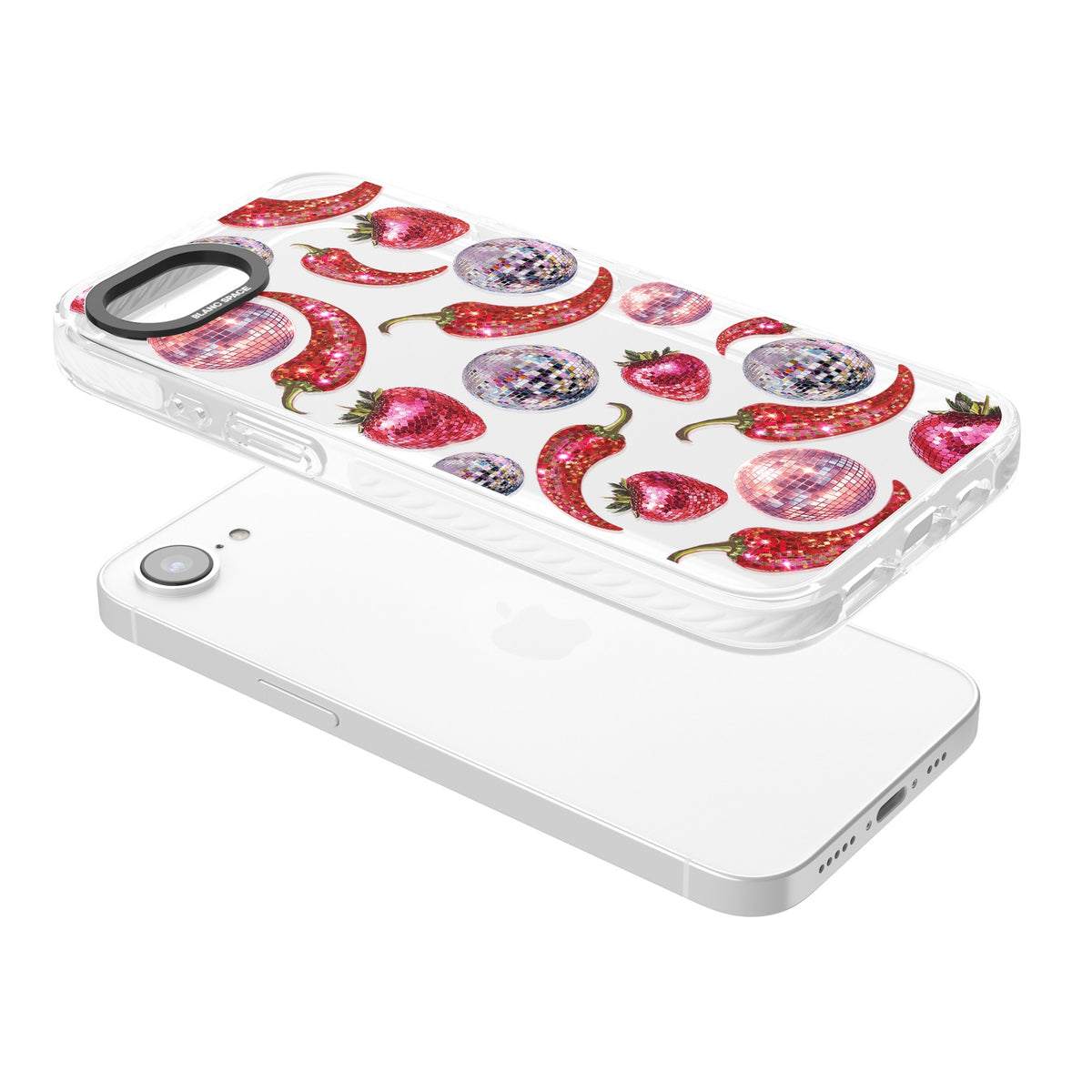 Spicy Disco iPhone 16e / iPhone 17e Impact Clear Phone Case angled