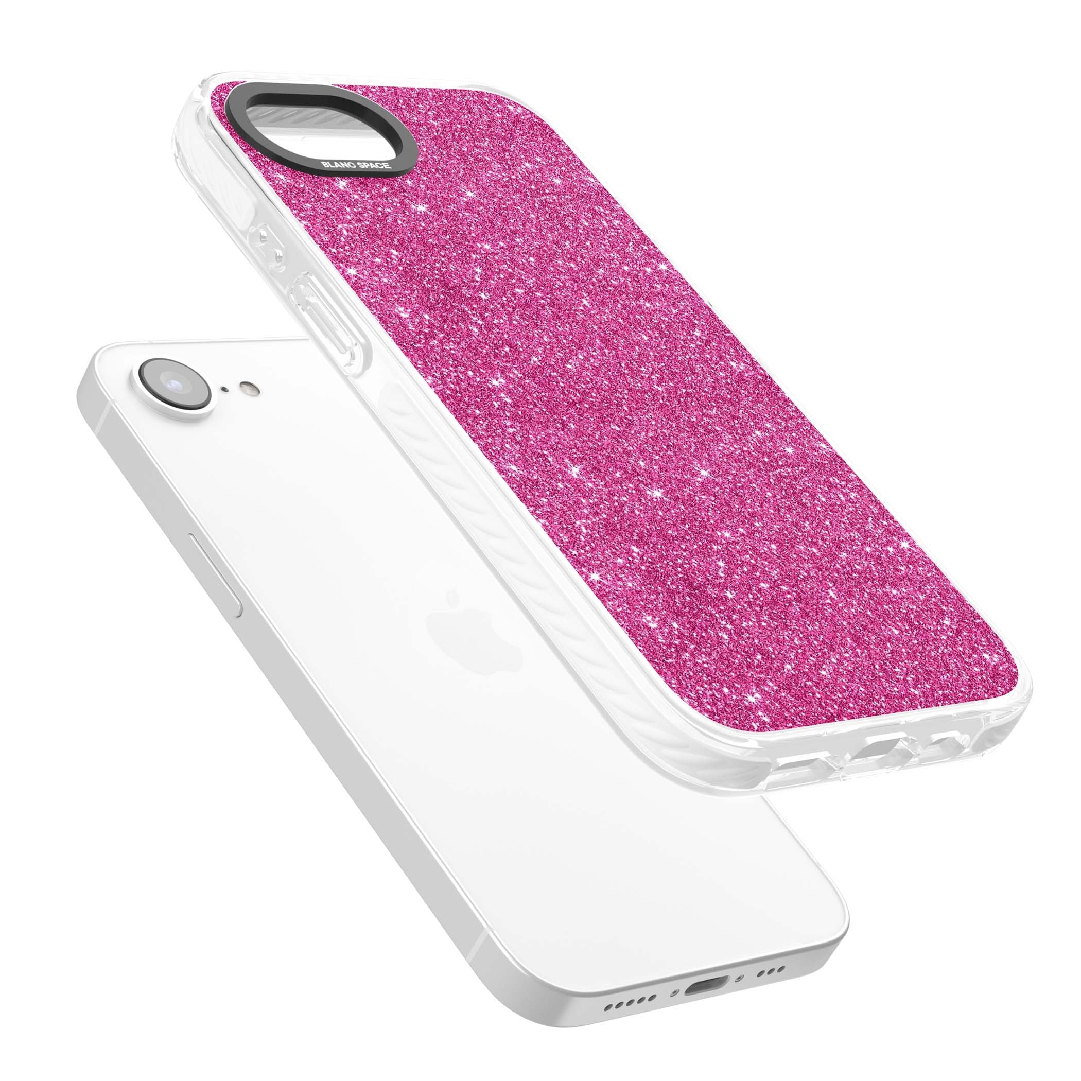Pink Glitter Y2K iPhone case featuring hot pink glitter wallpaper with sparkle shimmer effect | Clear Impact case for iPhone 16e, iPhone 17e