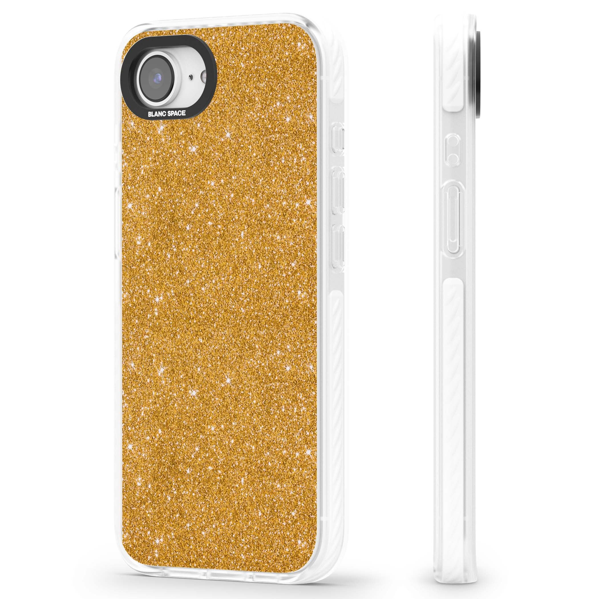 Gold Glitter gold glitter iPhone case featuring a shimmering sparkle wallpaper design in luxury gold | Clear Impact case for iPhone 16e, iPhone 17e
