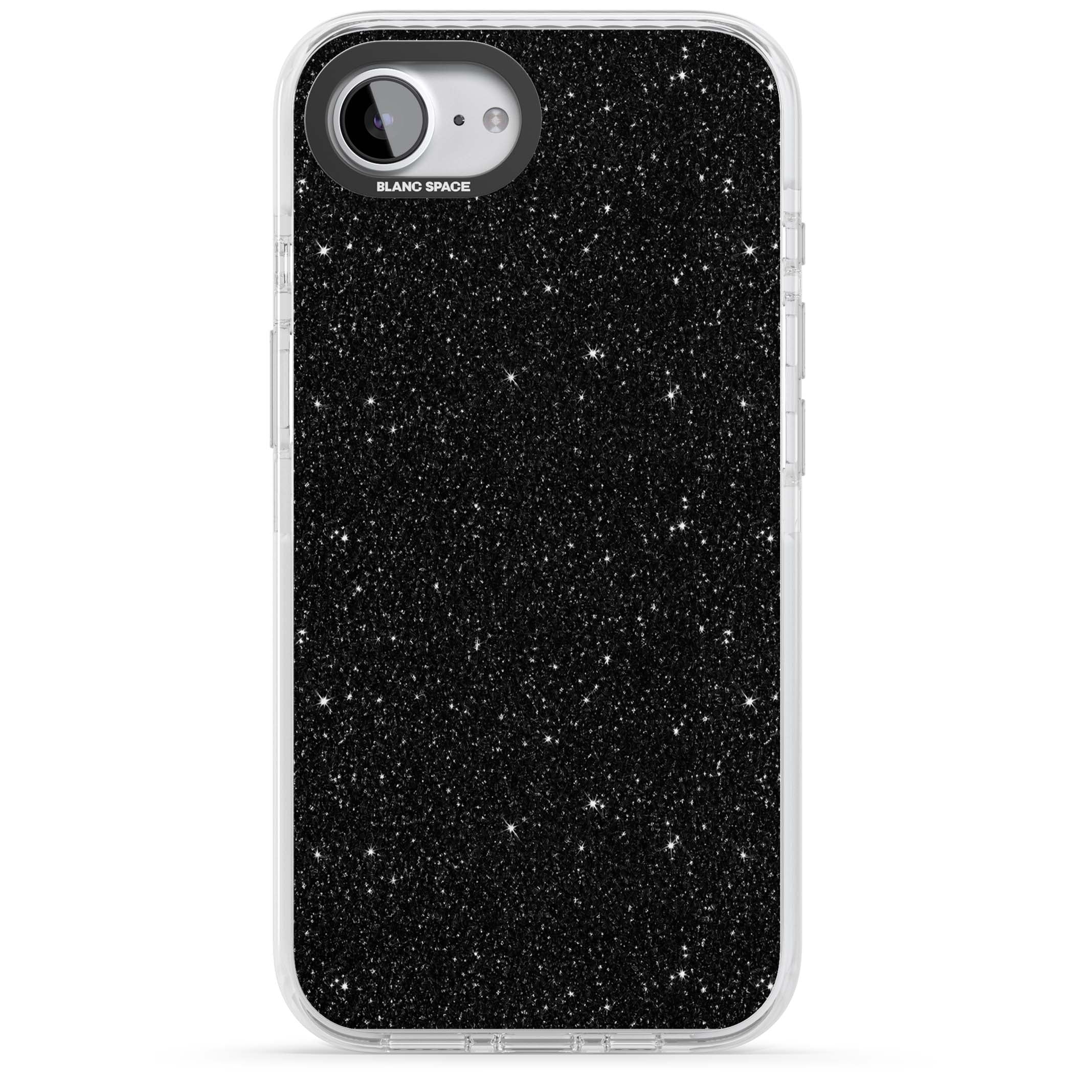 Black Glitter black glitter iPhone case featuring an all-over sparkly shimmer pattern on a jet black base | Clear Impact case for iPhone 16e, iPhone 17e