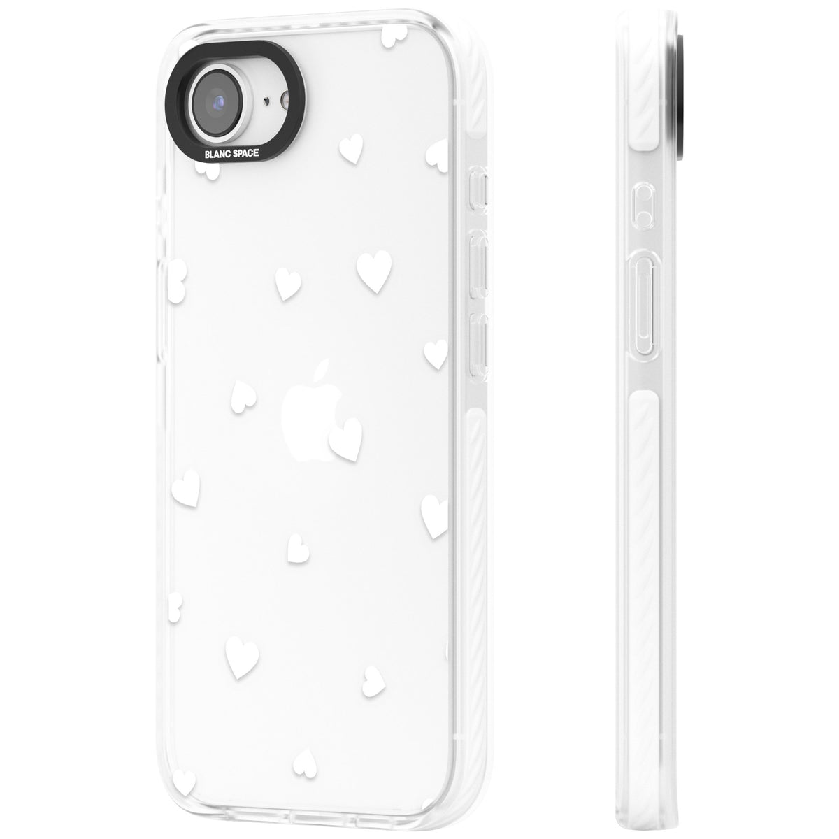 White Hearts iPhone 16e / iPhone 17e Impact Clear Phone Case side