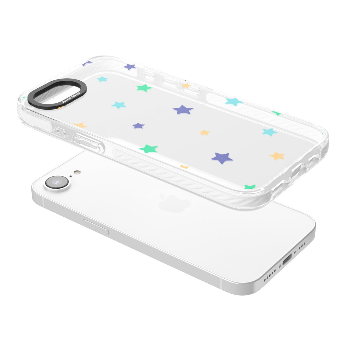 Pastel Star Pattern iPhone 16e / iPhone 17e Impact Clear Phone Case angled