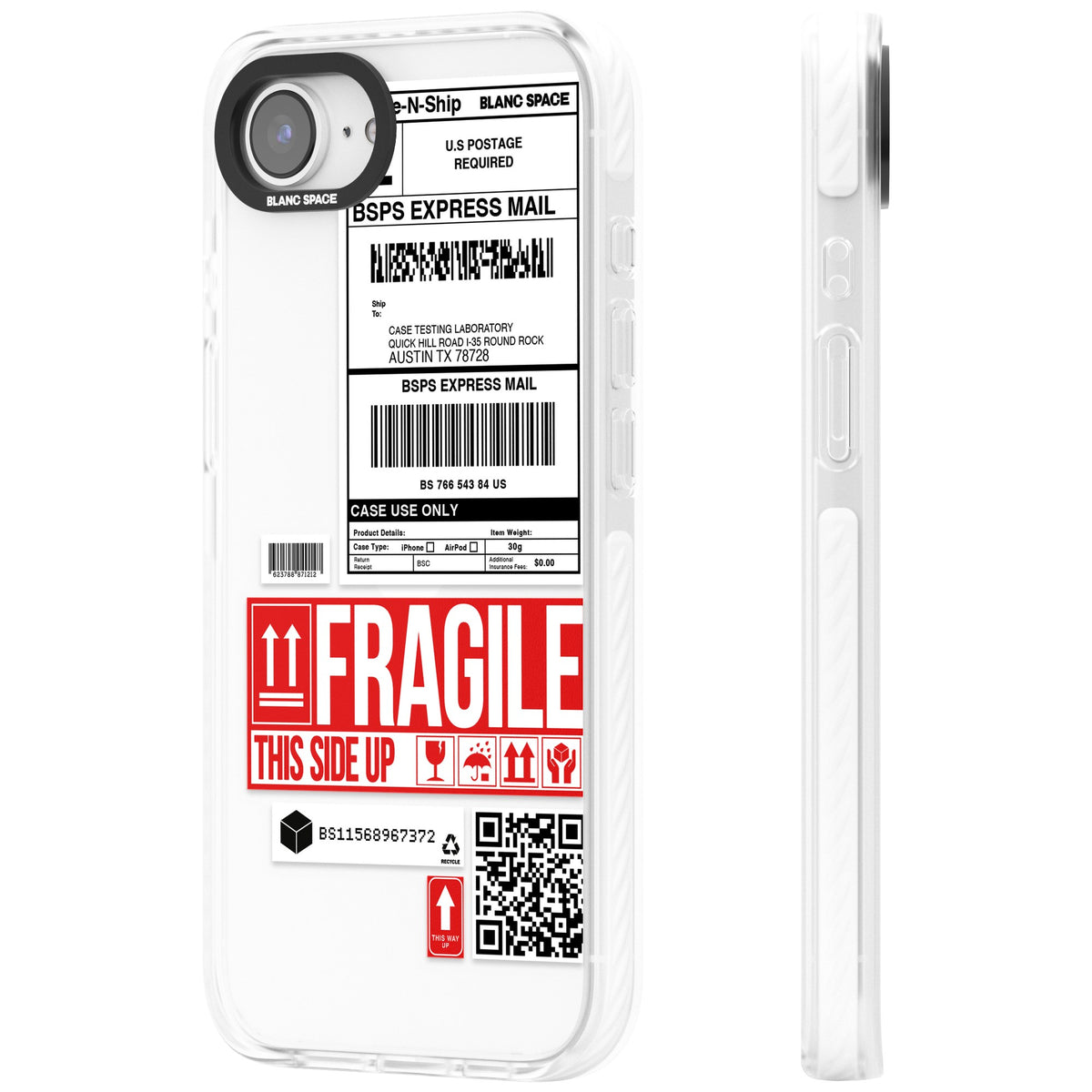 Shipping Label iPhone 16e / iPhone 17e Impact Clear Phone Case side