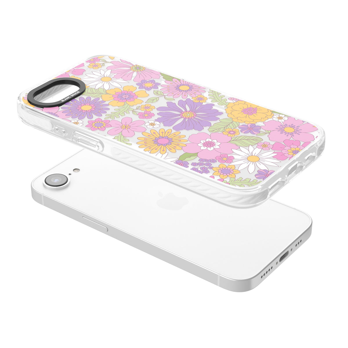 Soft Flowers iPhone 16e / iPhone 17e Impact Clear Phone Case angled