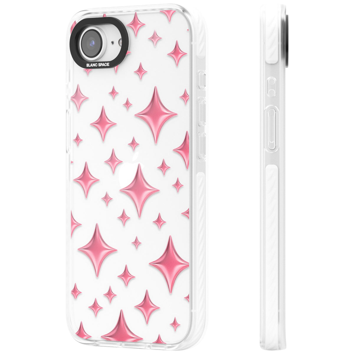 Pink Puff Sparkle Pattern iPhone 16e / iPhone 17e Impact Clear Phone Case side