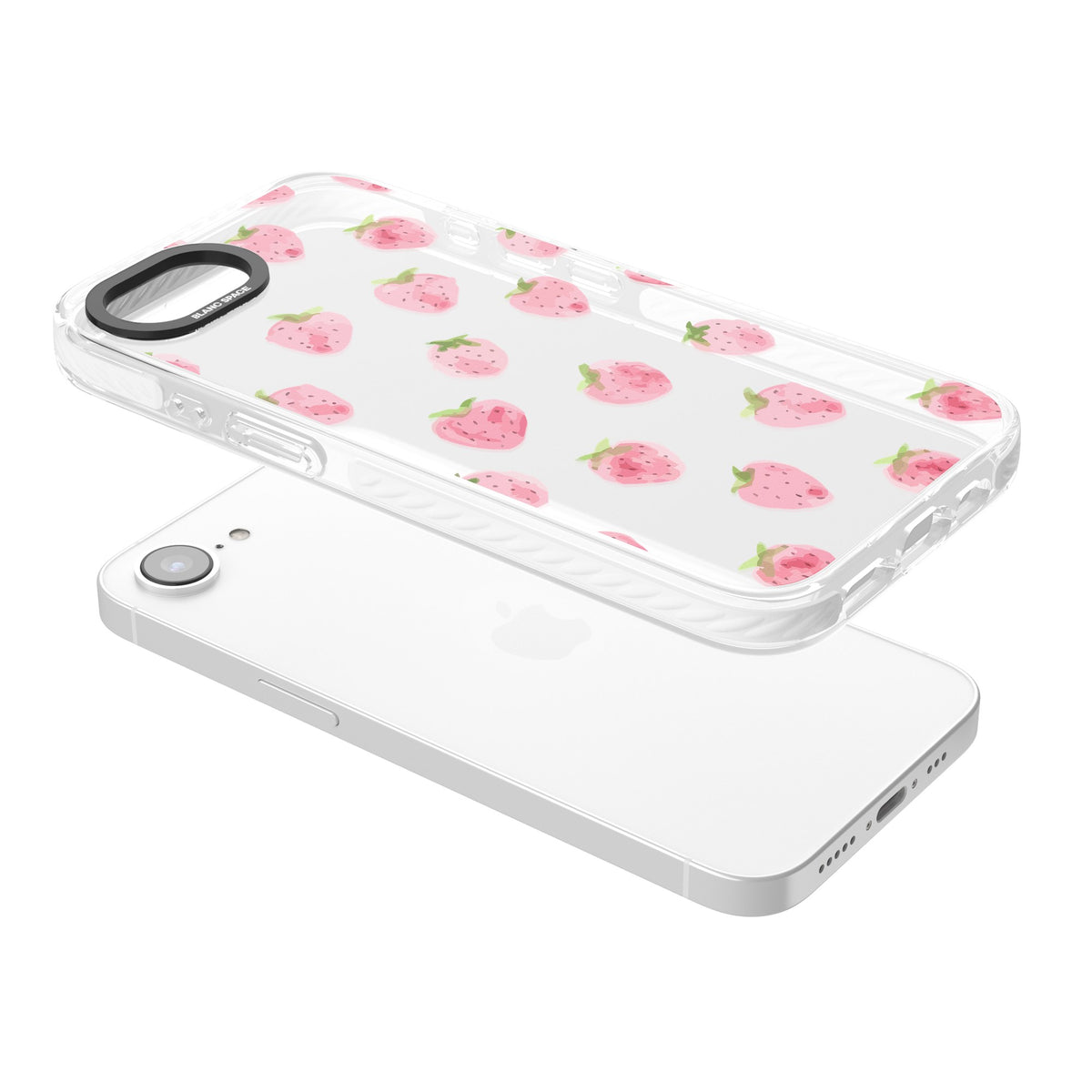 Pink Strawberry iPhone 16e / iPhone 17e Impact Clear Phone Case angled