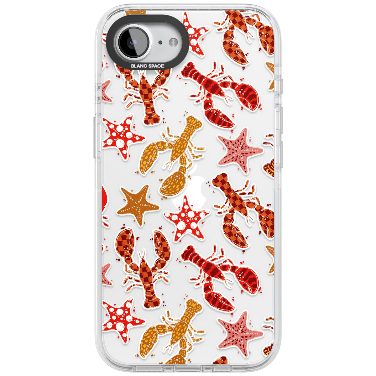 Lobster & Starfish Coastal Pattern iPhone 16e / iPhone 17e Impact Clear Phone Case front