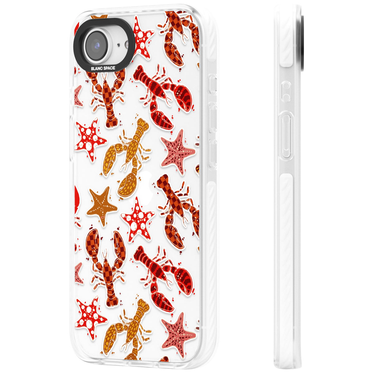 Lobster & Starfish Coastal Pattern iPhone 16e / iPhone 17e Impact Clear Phone Case side