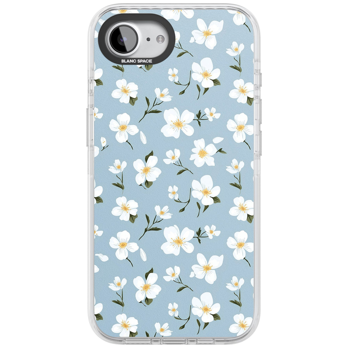 Powder Blue Petals iPhone 16e / iPhone 17e Impact Clear Phone Case front
