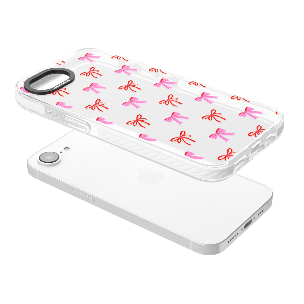 Cute Bow Pattern iPhone 16e / iPhone 17e Impact Clear Phone Case angled