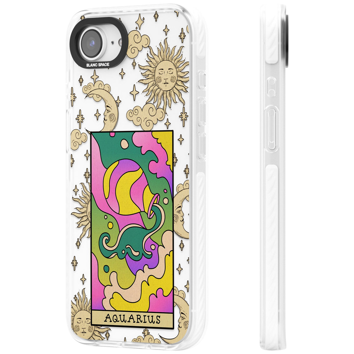 Celestial Zodiac Aquarius iPhone 16e / iPhone 17e Impact Clear Phone Case side