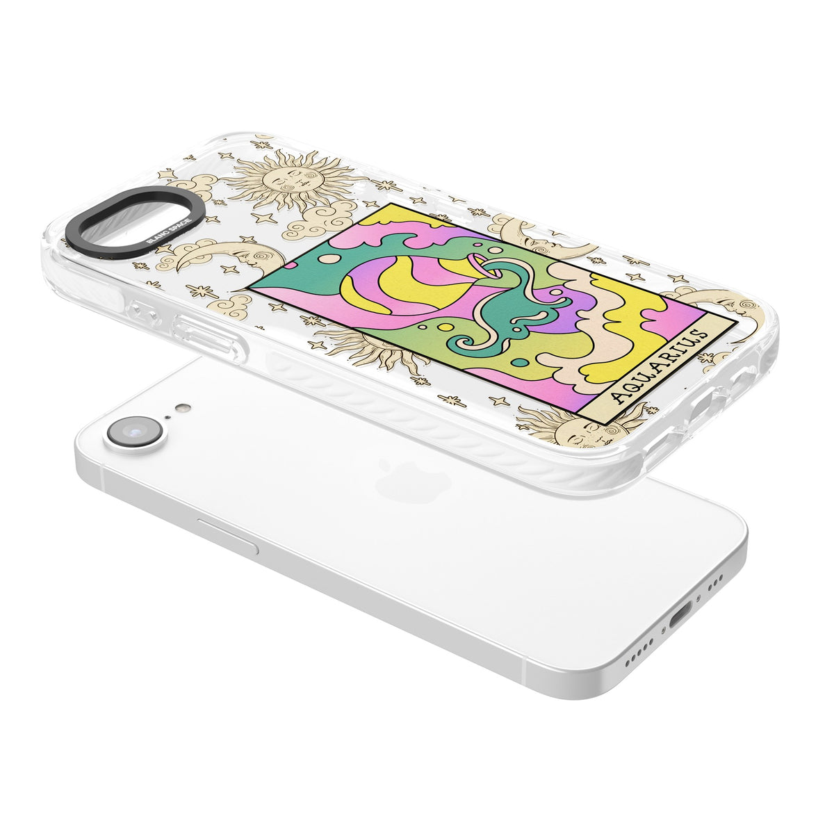 Celestial Zodiac Aquarius iPhone 16e / iPhone 17e Impact Clear Phone Case angled