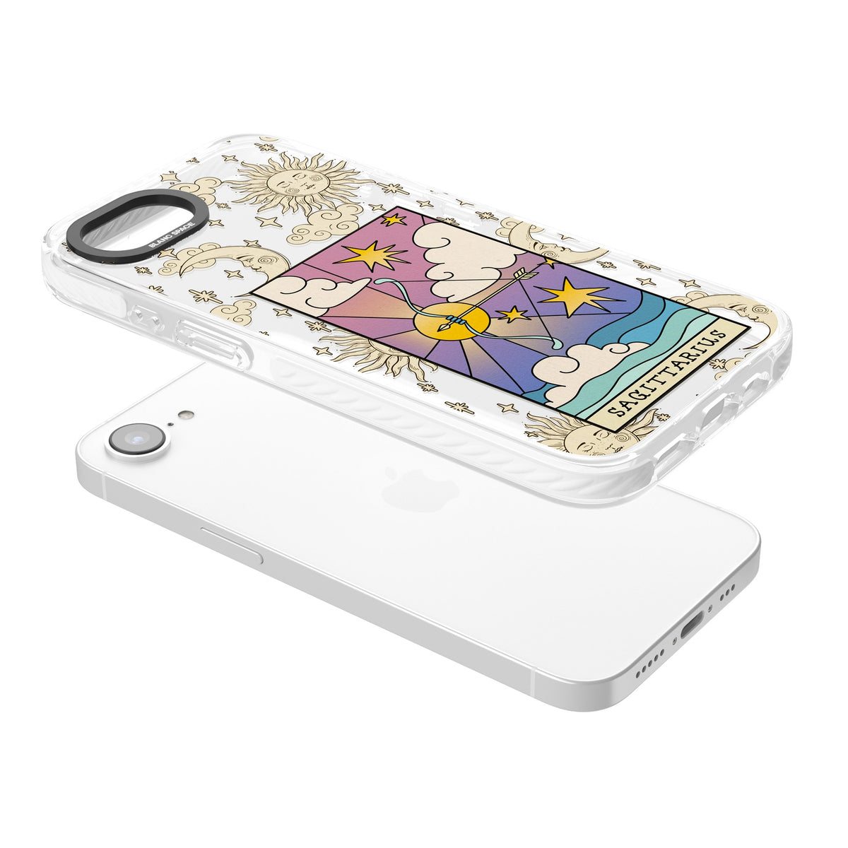 Celestial Zodiac Sagittarius iPhone 16e / iPhone 17e Impact Clear Phone Case angled