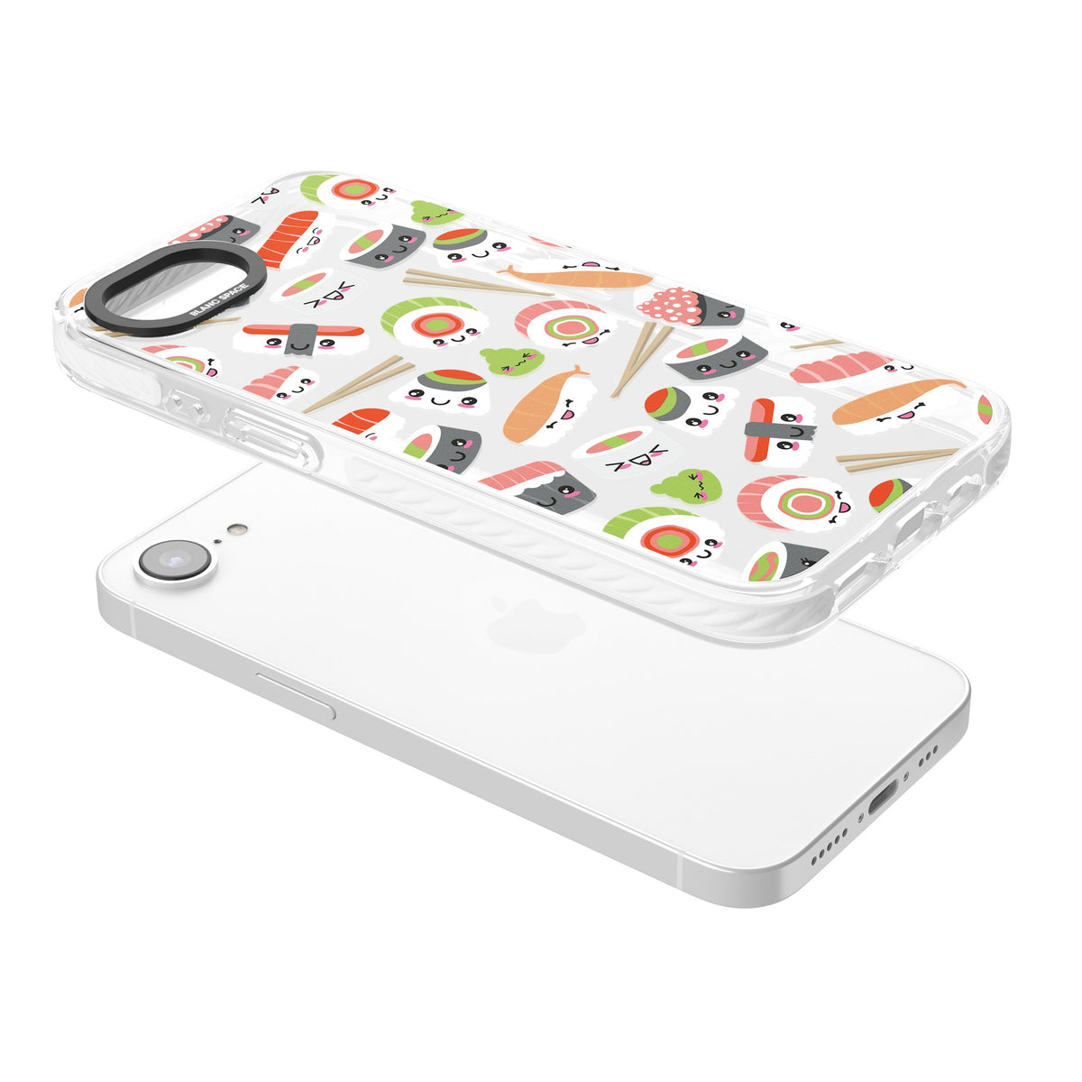 Kawaii Sushi Party iPhone 16e / iPhone 17e Impact Clear Phone Case angled