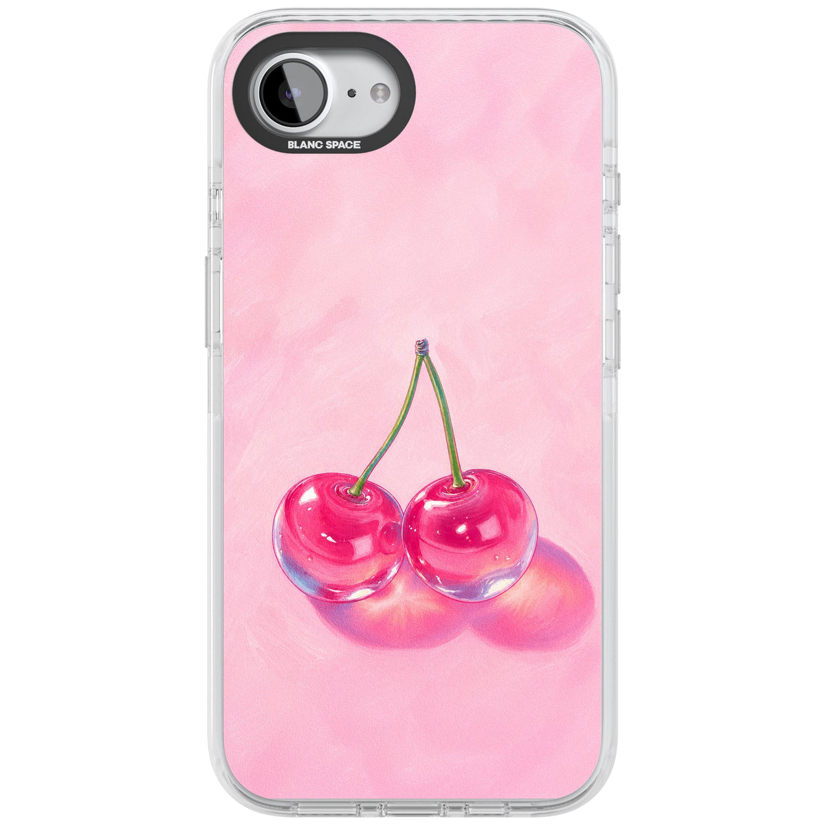 Pink Glass Cherry iPhone 16e / iPhone 17e Impact Clear Phone Case front