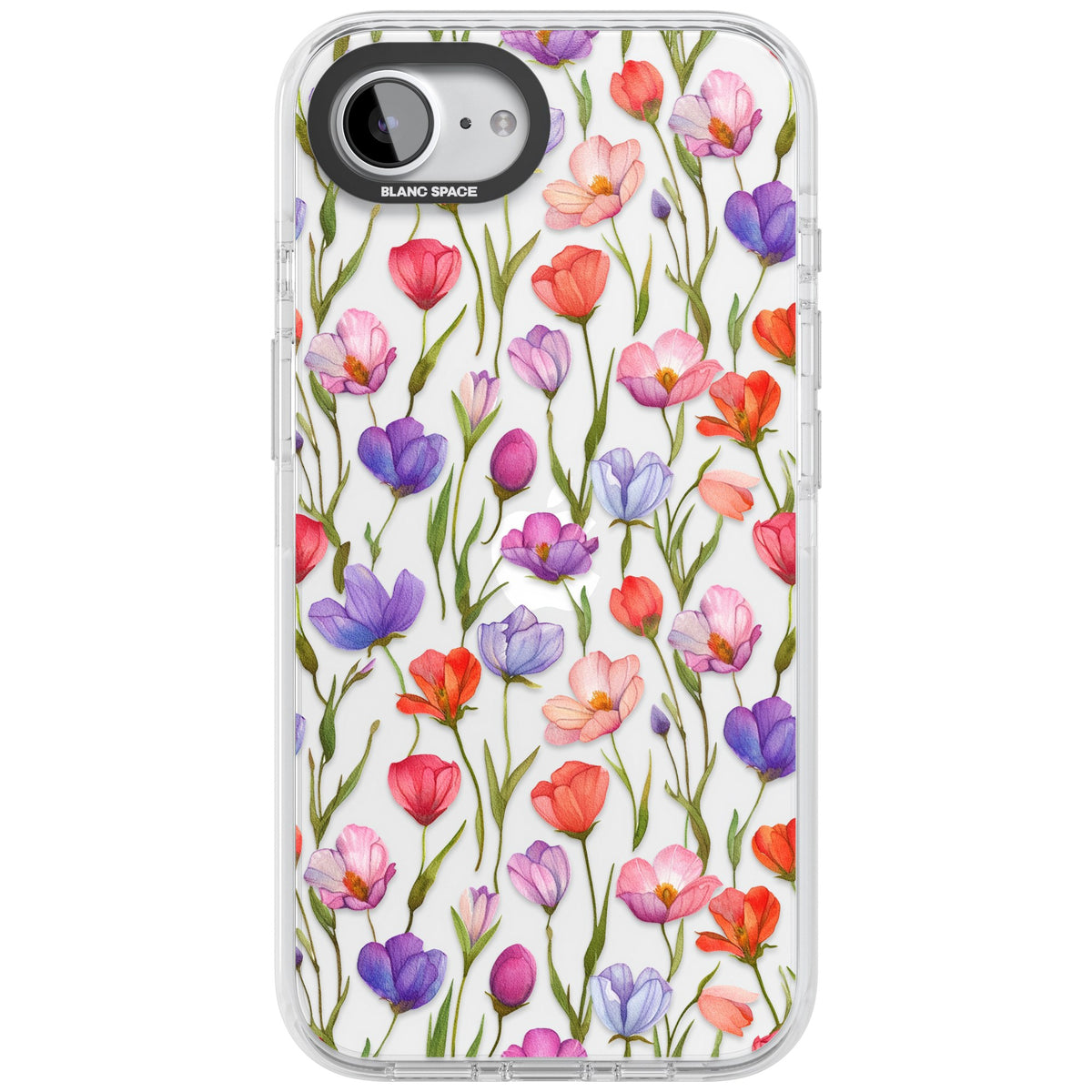 Red, Pink & Purple Flowers iPhone 16e / iPhone 17e Impact Clear Phone Case front